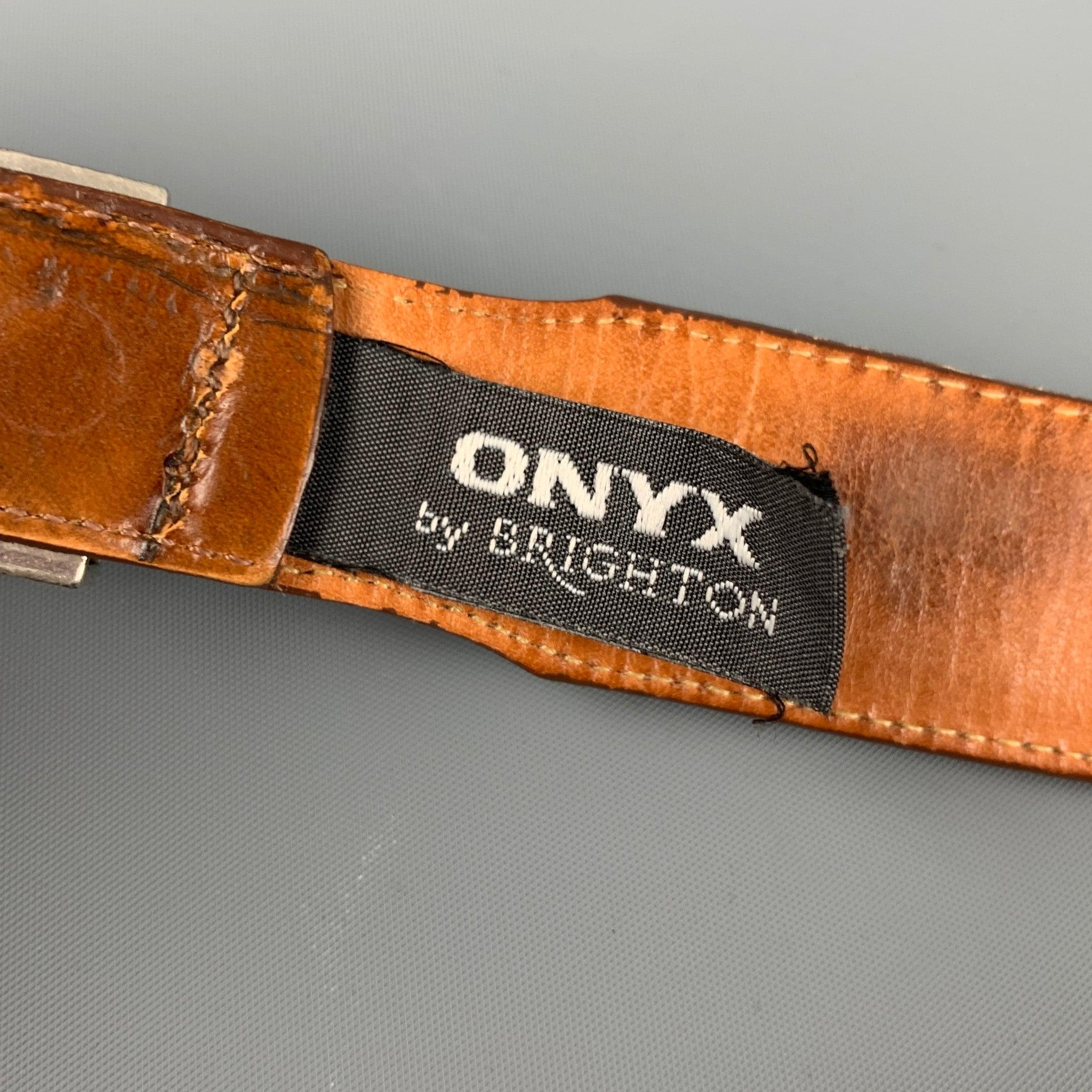 BRIGHTON Size 38 Tan Embossed Leather Belt 3