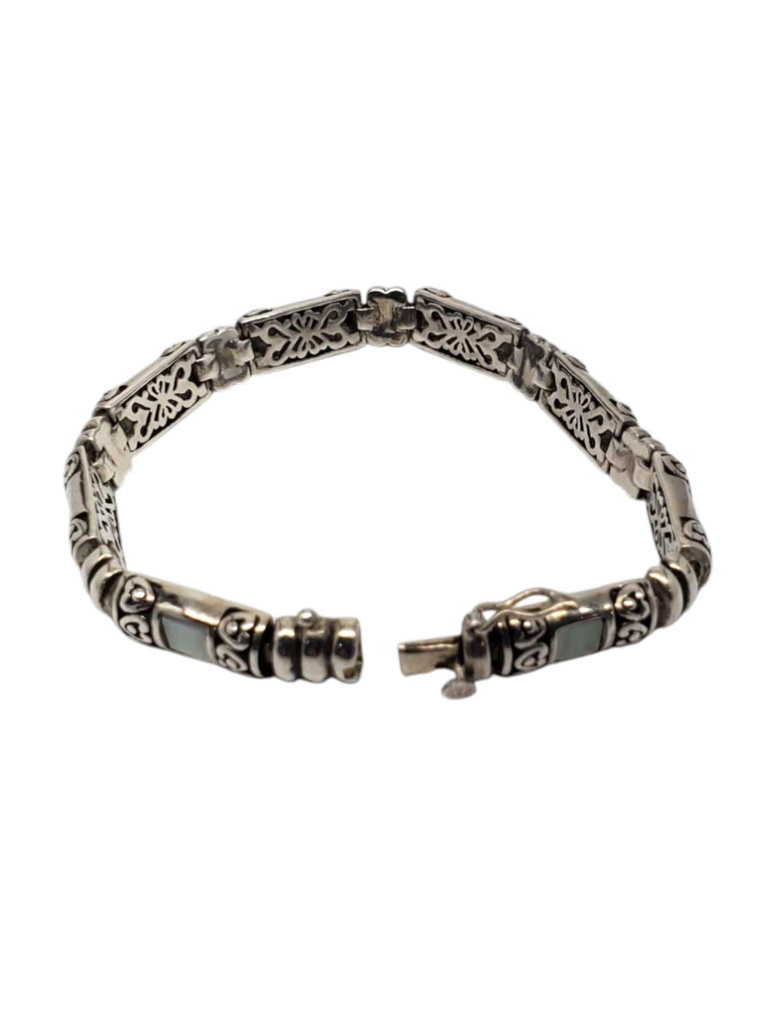 Brighton Sterling Silver Mother Of Pearl Panel Bracelet #20932 In Good Condition For Sale In Washington Depot, CT