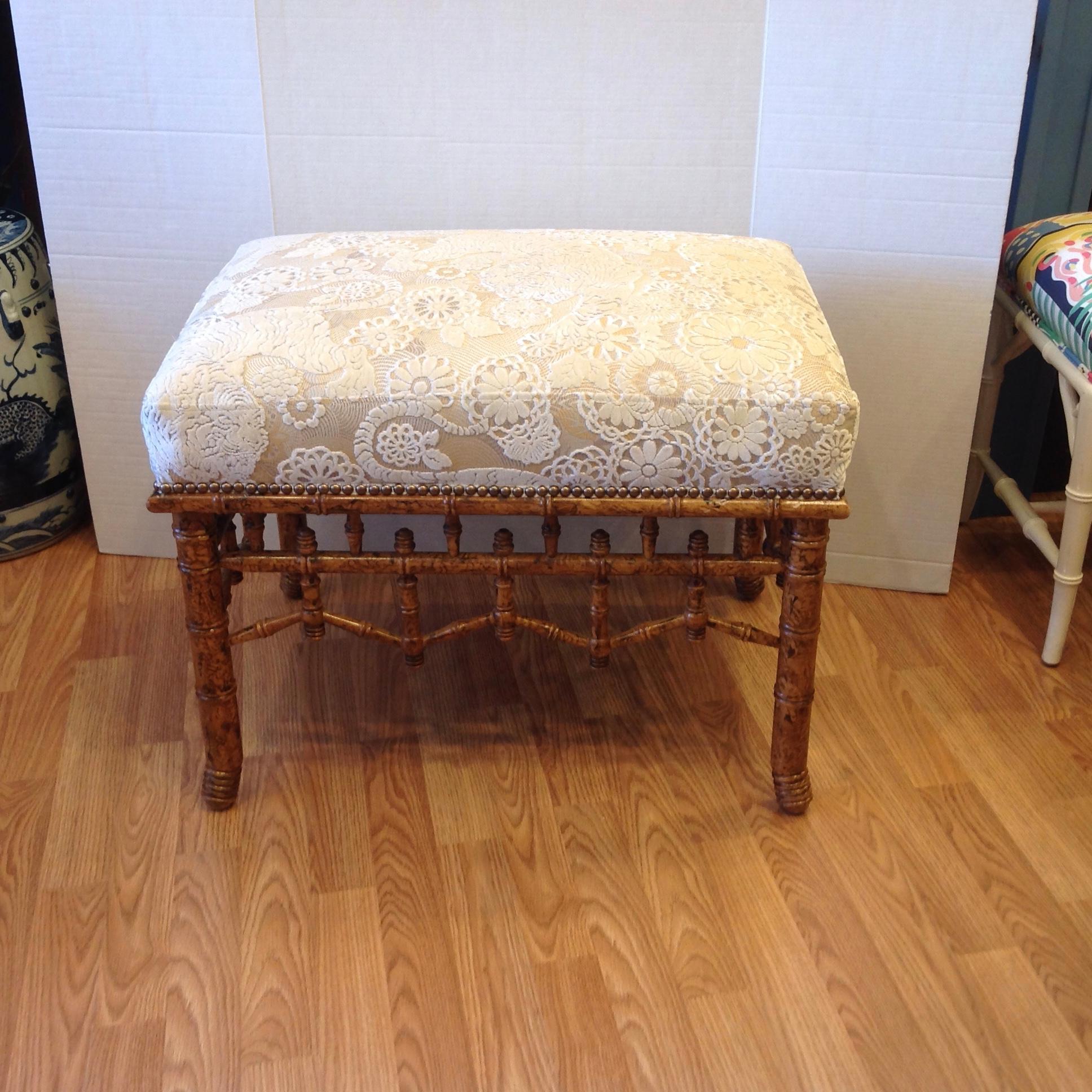 Brighton Style Faux Bamboo Ottoman In Good Condition In West Palm Beach, FL