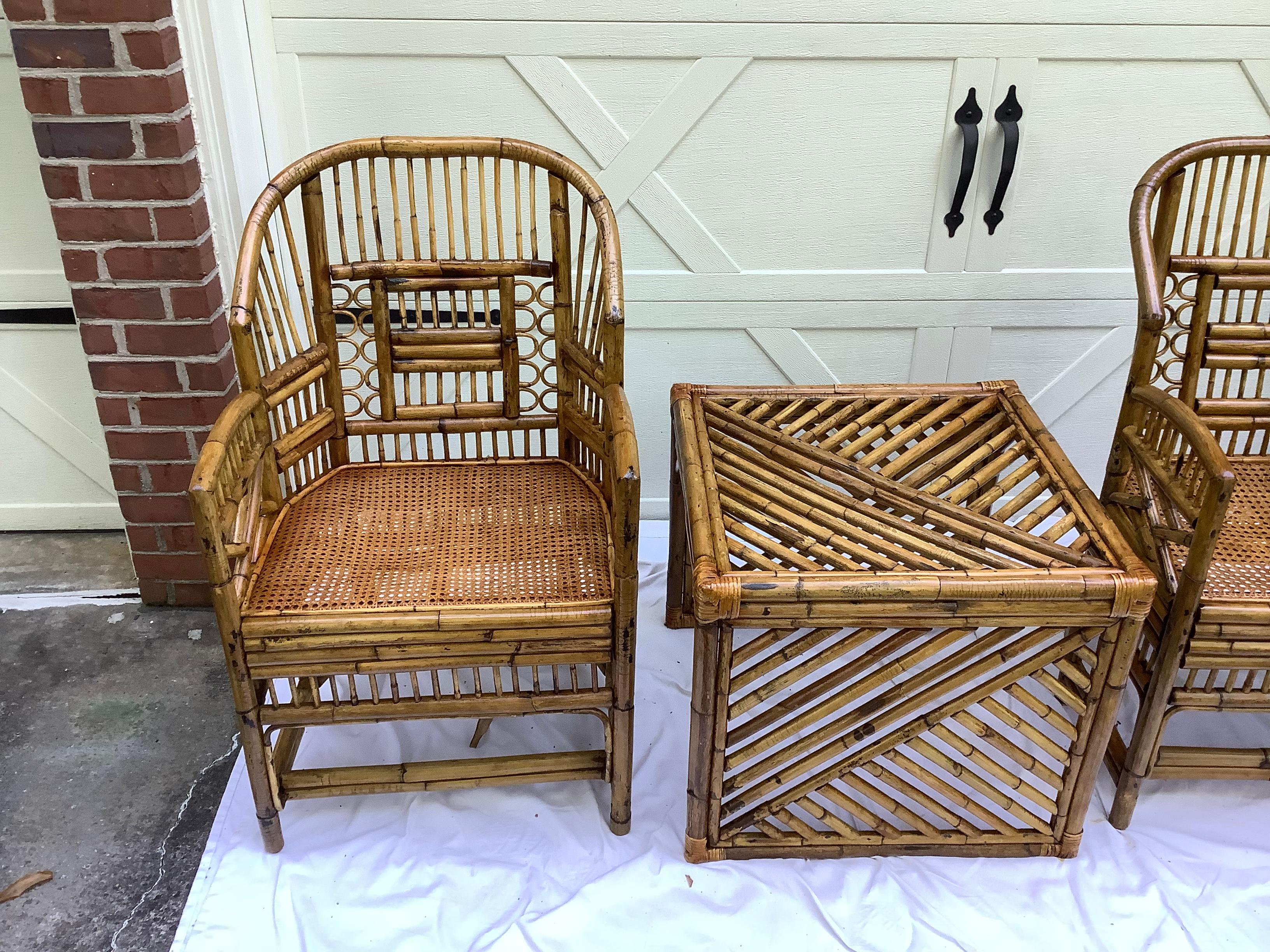 Brighton Style Rattan Chairs, a Pair w/ Side Table 3