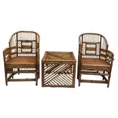 Brighton Style Rattan Chairs, a Pair w/ Side Table