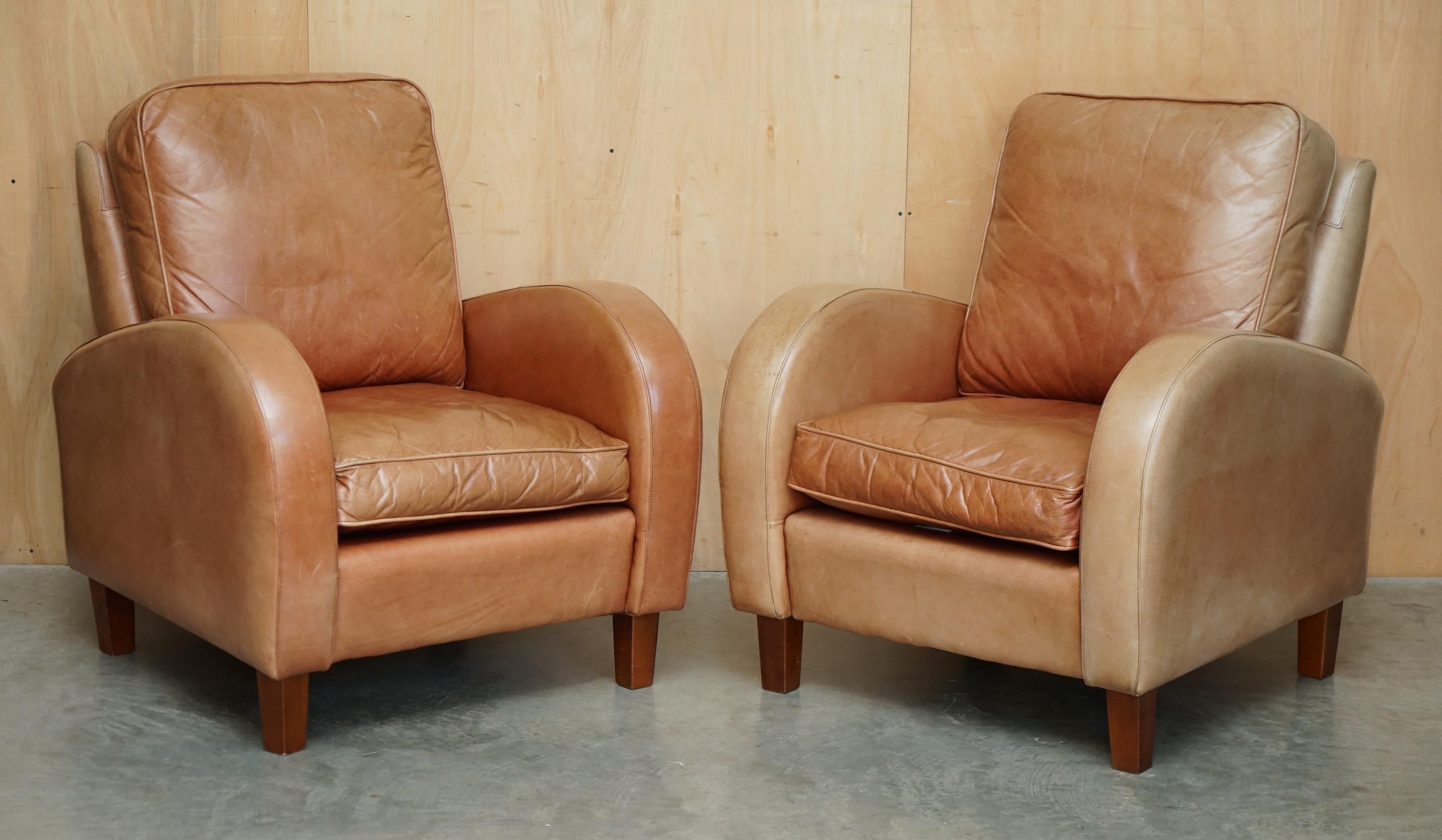 Brights of Nettlebed Braunes Kunstleder-Sofa & Paar Armlehnensofas Suite im Angebot 5