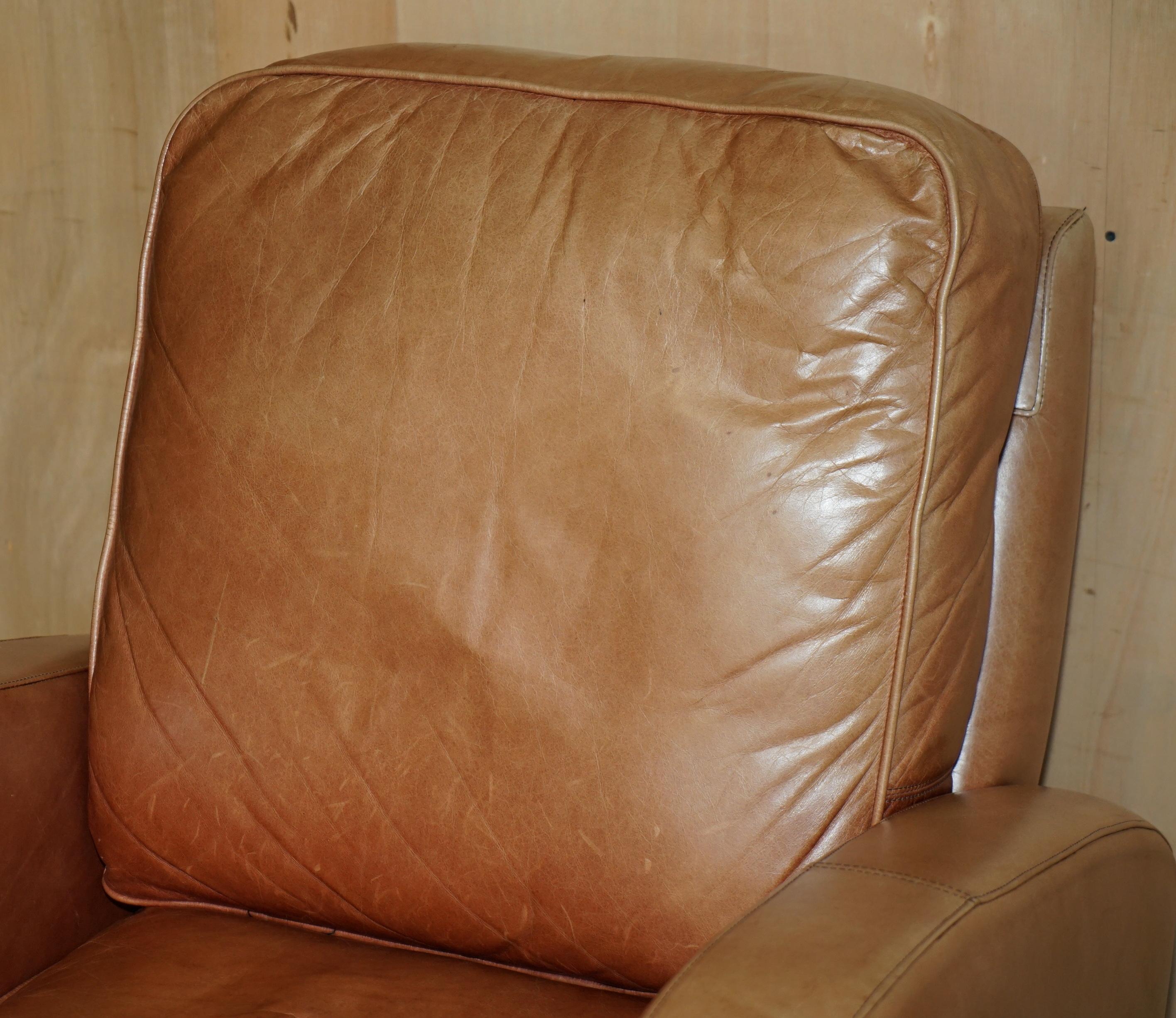 Brights of Nettlebed Braunes Kunstleder-Sofa & Paar Armlehnensofas Suite im Angebot 8