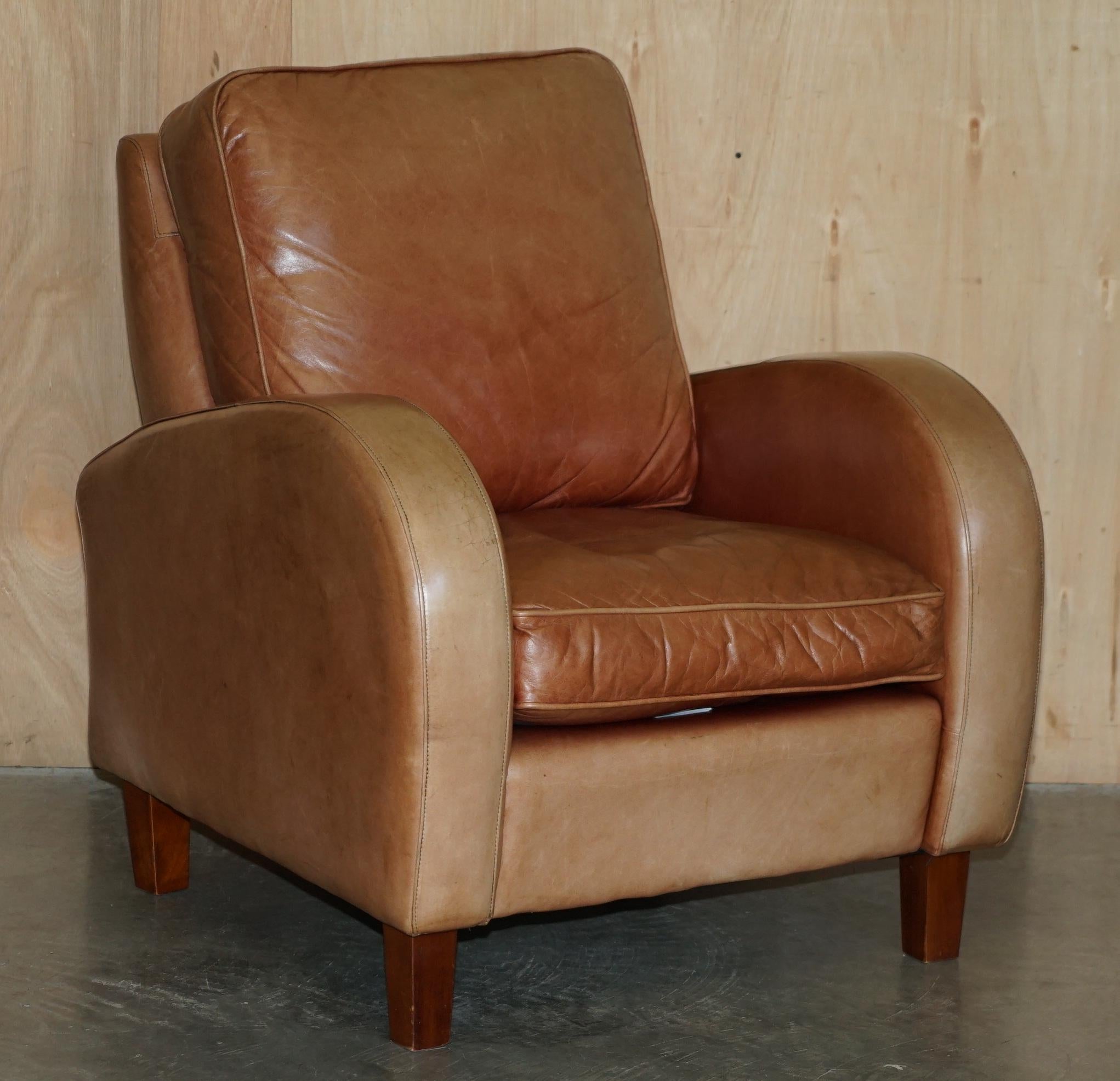Brights of Nettlebed Braunes Kunstleder-Sofa & Paar Armlehnensofas Suite im Angebot 11
