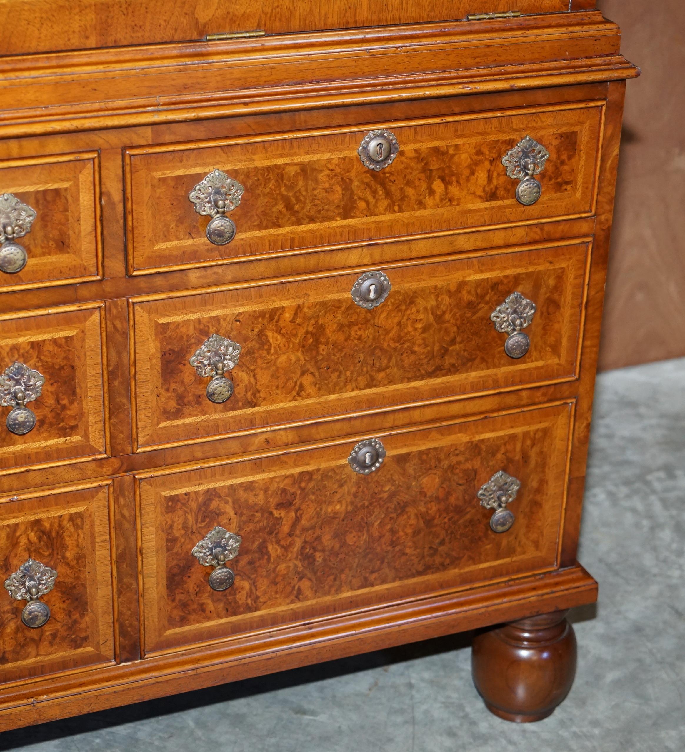 Brights of Nettlebed Burr Walnut Bureau with Drop Front Desk & Chest of Drawers 4