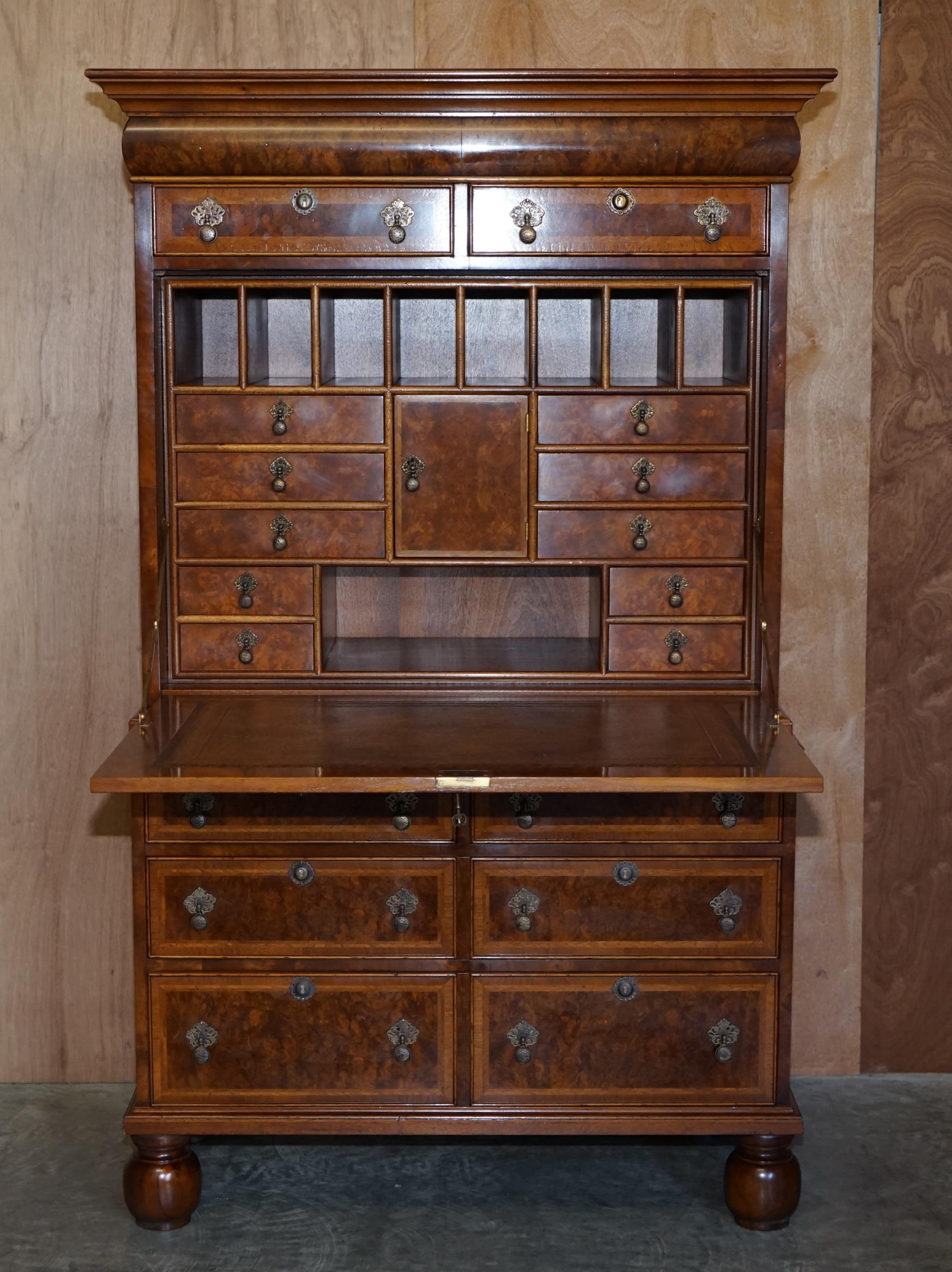 Brights of Nettlebed Burr Walnut Bureau with Drop Front Desk & Chest of Drawers 6