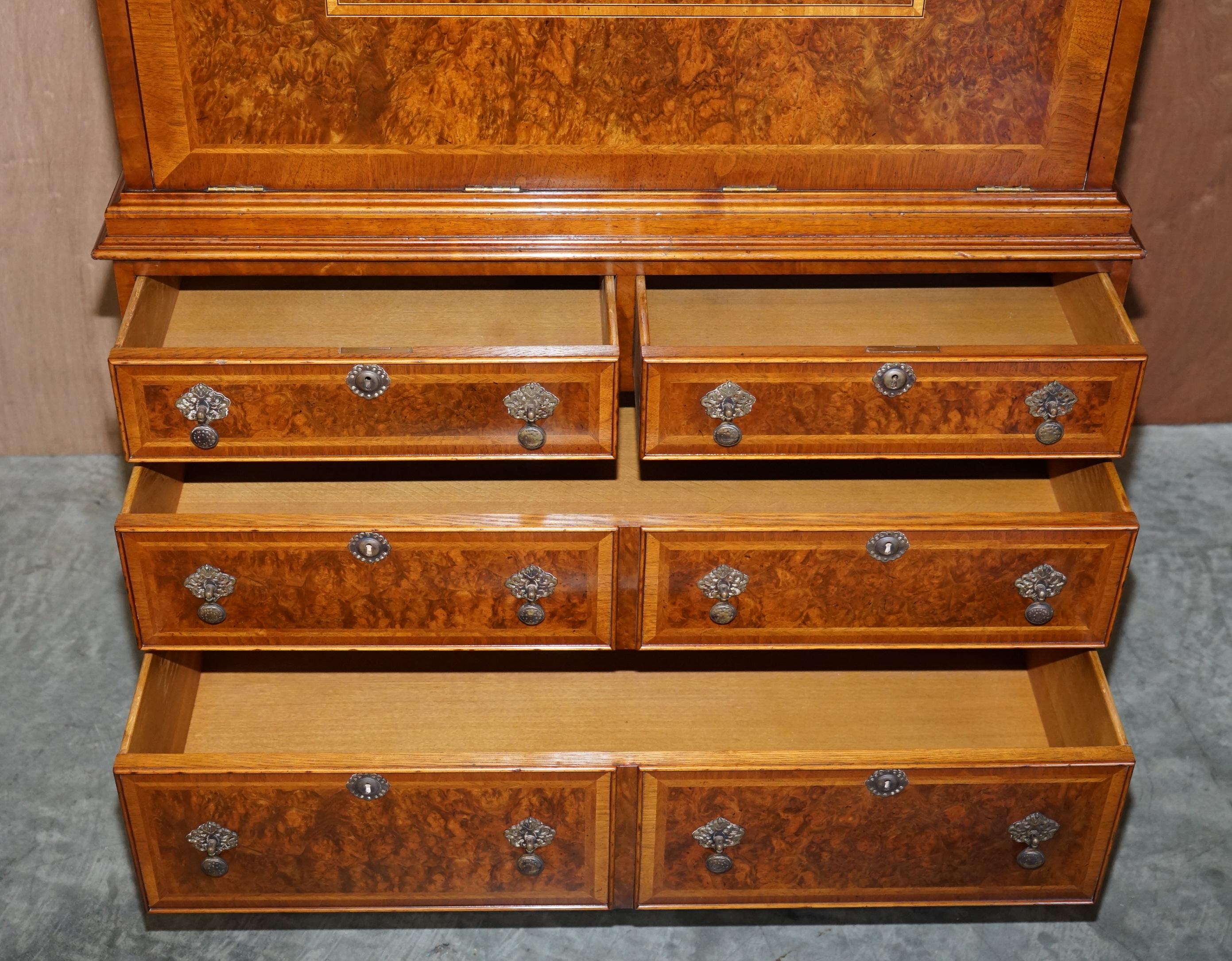 Brights of Nettlebed Burr Walnut Bureau with Drop Front Desk & Chest of Drawers 12
