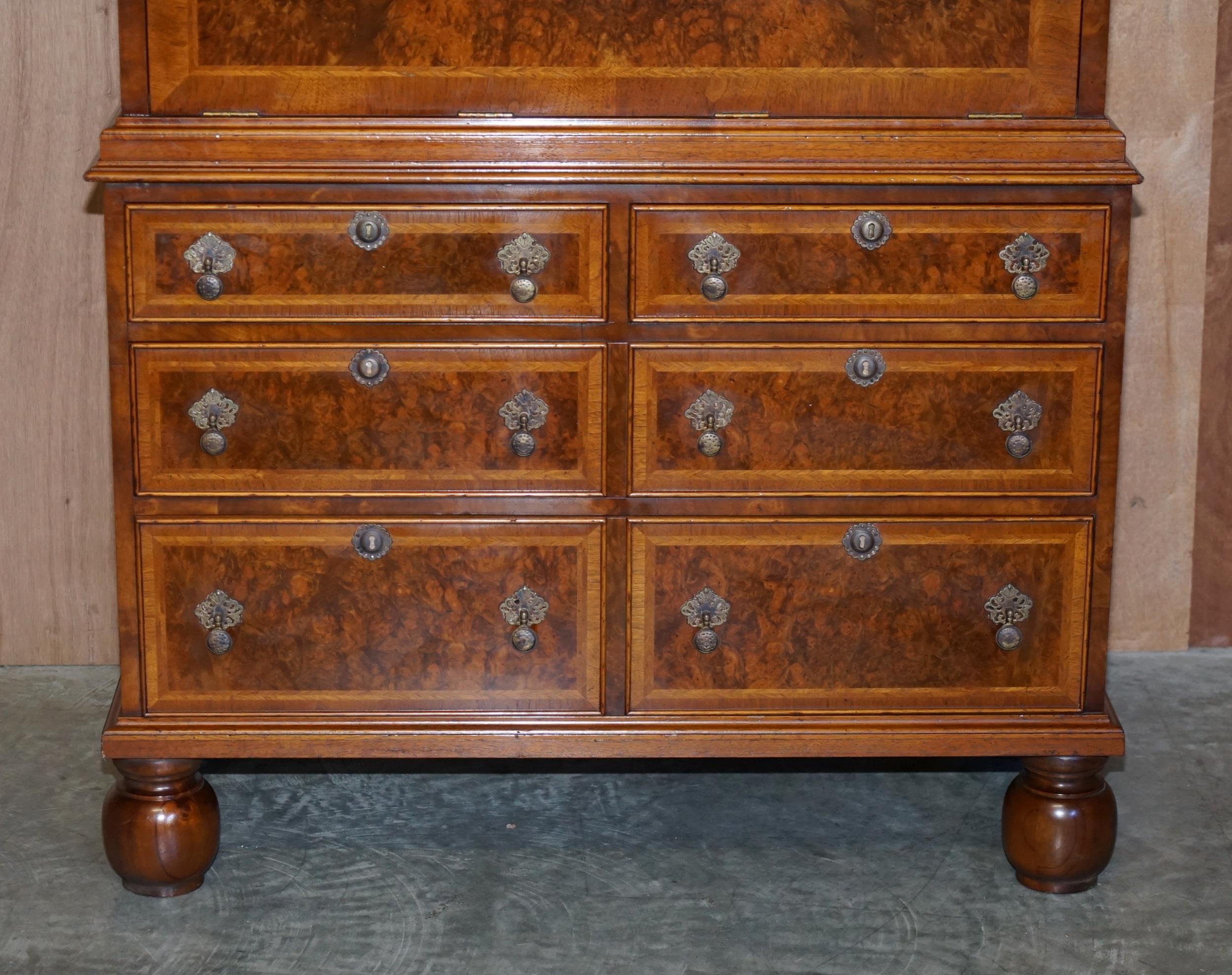 Hand-Crafted Brights of Nettlebed Burr Walnut Bureau with Drop Front Desk & Chest of Drawers