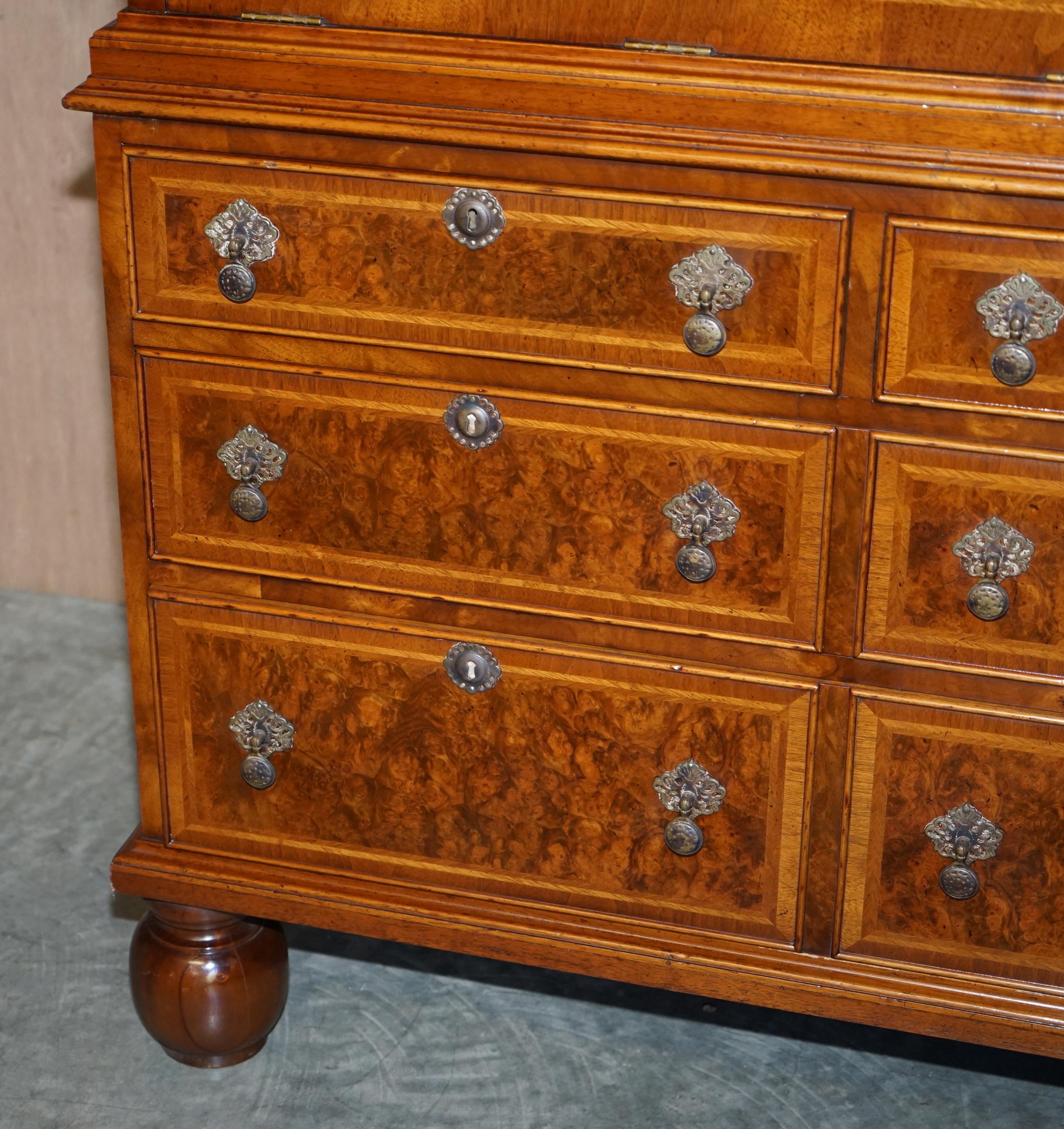 Brights of Nettlebed Burr Walnut Bureau with Drop Front Desk & Chest of Drawers 3