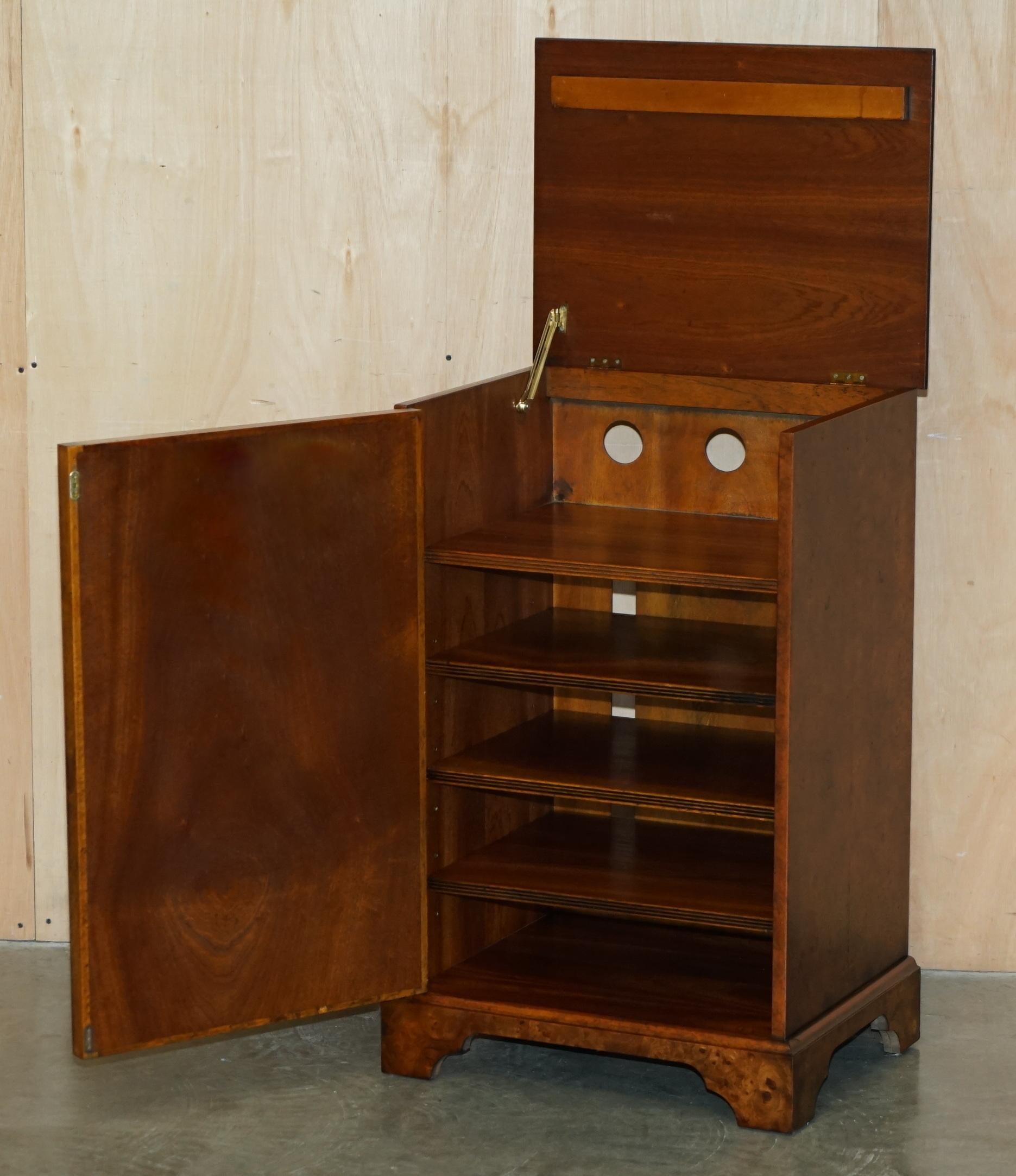 BRiGHTS OF NETTLEBED BURR WALNUT FAUX BOOK FRONT RECORD PLAYER STORAGE CABINET For Sale 6
