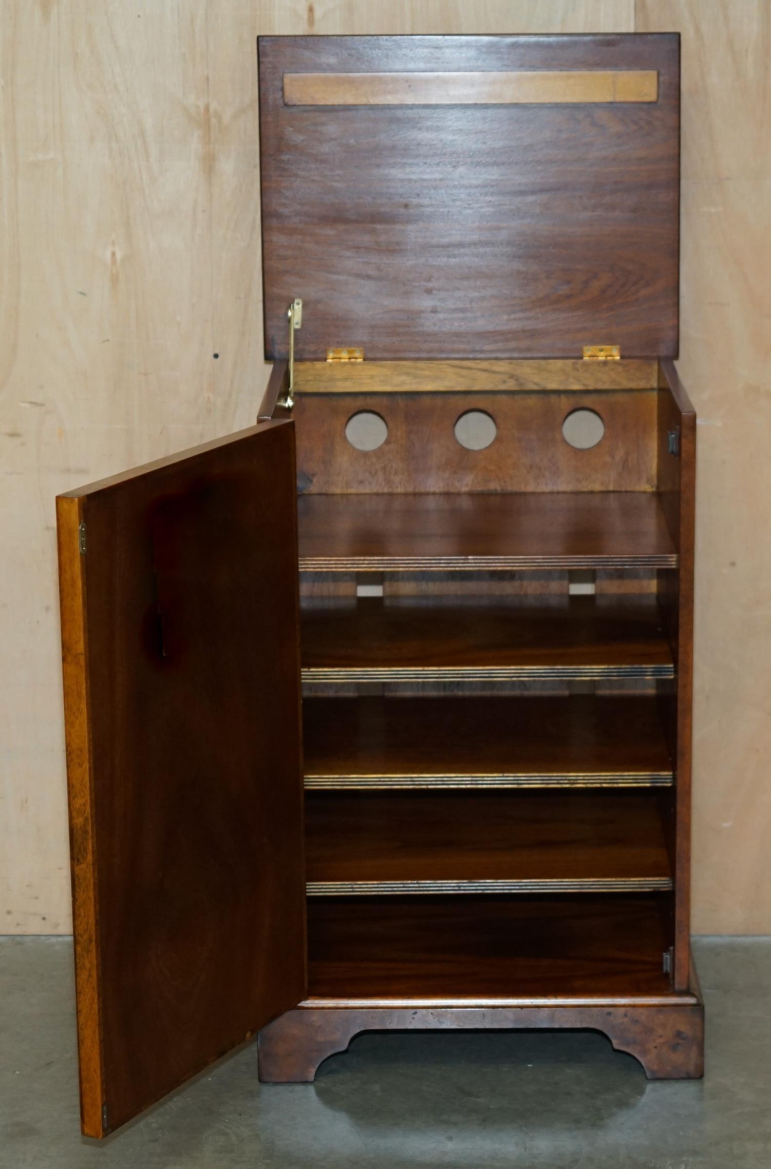 BRiGHTS OF NETTLEBED BURR WALNUT FAUX BOOK FRONT RECORD PLAYER STORAGE CABINET For Sale 7
