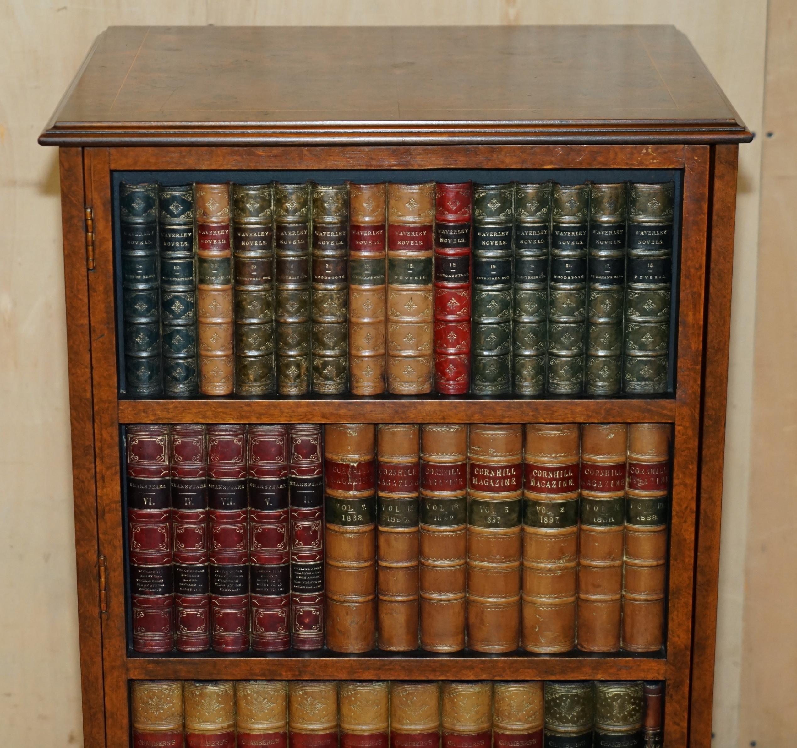 English BRiGHTS OF NETTLEBED BURR WALNUT FAUX BOOK FRONT RECORD PLAYER STORAGE CABINET For Sale