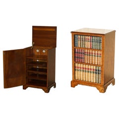 BRiGHTS OF NETTLEBED BURR WALNUT FAUX BOOK FRONT RECORD PLAYER STORAGE CABINET