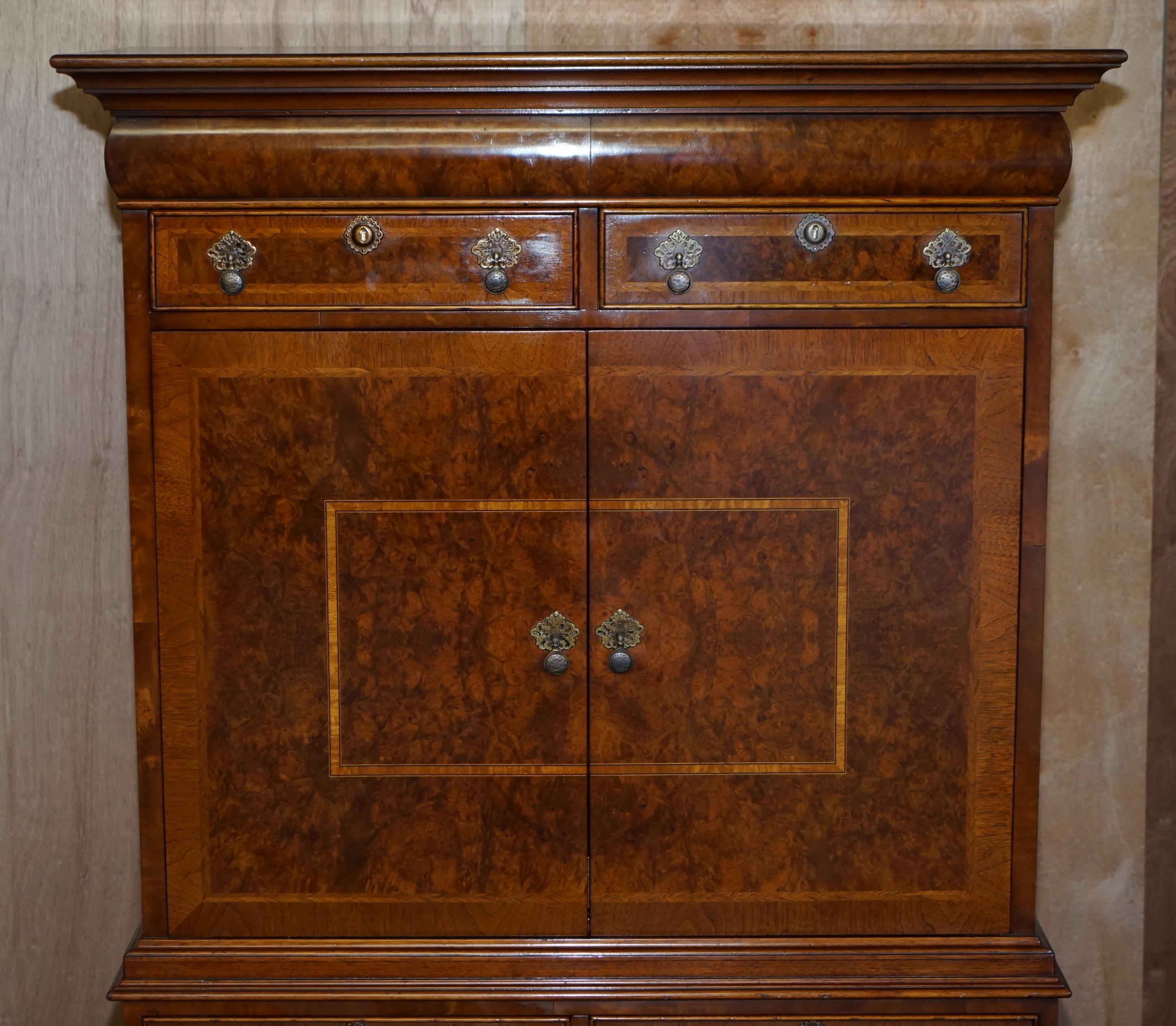 English Brights of Nettlebed Burr Walnut Media Cabinet Television Stand Chest of Drawers