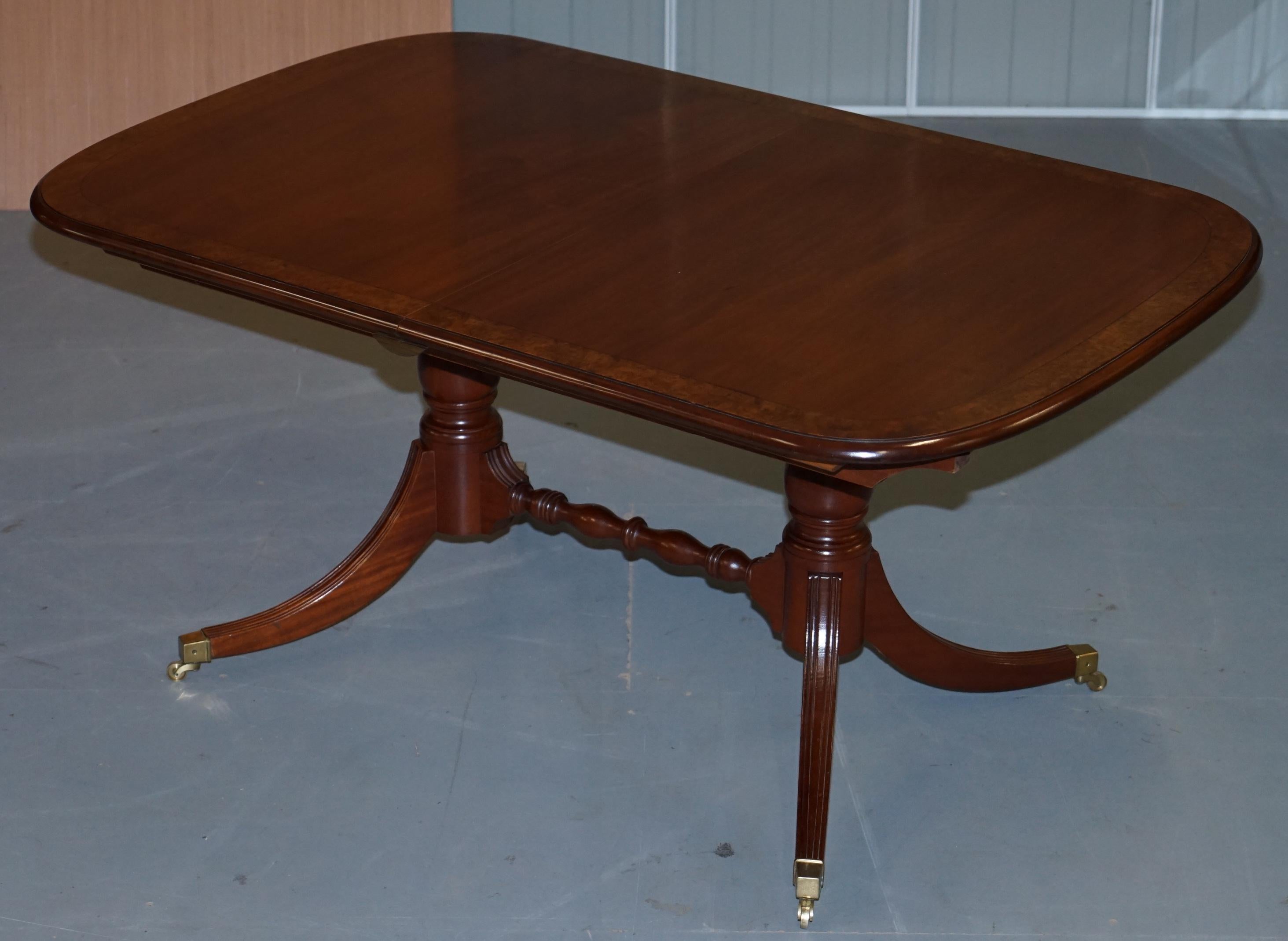 We are delighted to offer this absolutely stunning Brights of Nettlebed Regency style extending dining table and six chairs in Burr walnut and normal walnut RRP £9,100

A truly stunning suite, the extending table comfortably sits 6-8 people and up
