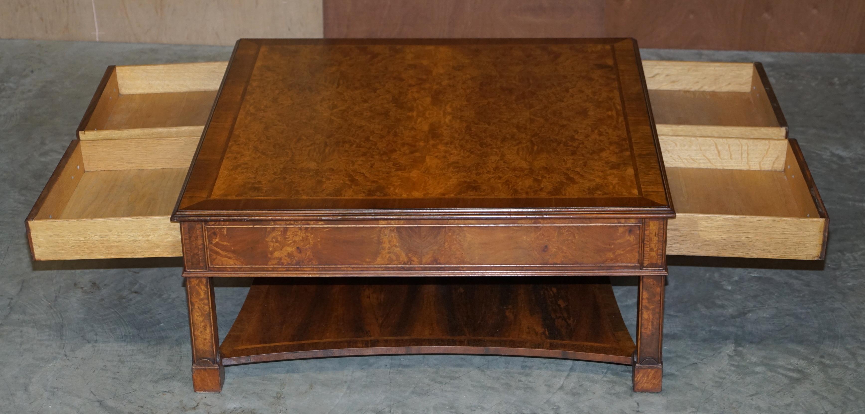 Brights of Nettlebed Burr Walnut Restored Large 4 Drawer Coffee Table 13
