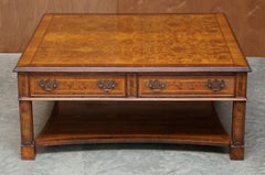Brights of Nettlebed Burr Walnut Restored Large 4 Drawer Coffee Table