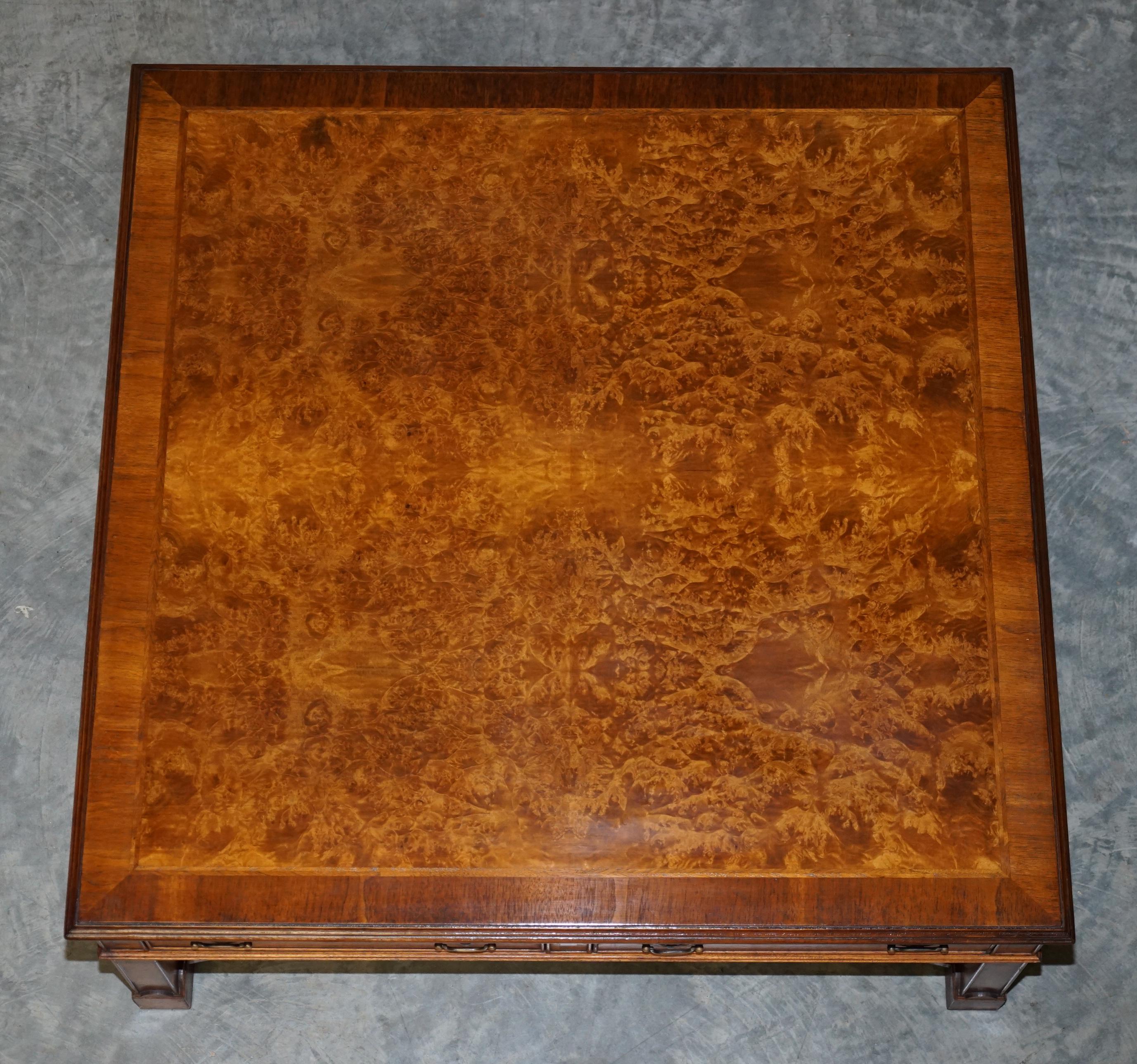 Art Deco Brights of Nettlebed Burr Walnut Restored Large 4 Drawer Coffee Table
