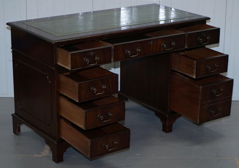 Brights of Nettlebed Mahogany Twin Pedestal Partner Desk Green Leather