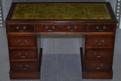 Brights of Nettlebed Mahogany Twin Pedestal Partner Desk Green Leather