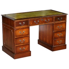 Brights of Nettlebed Mahogany Twin Pedestal Partner Desk Green Leather
