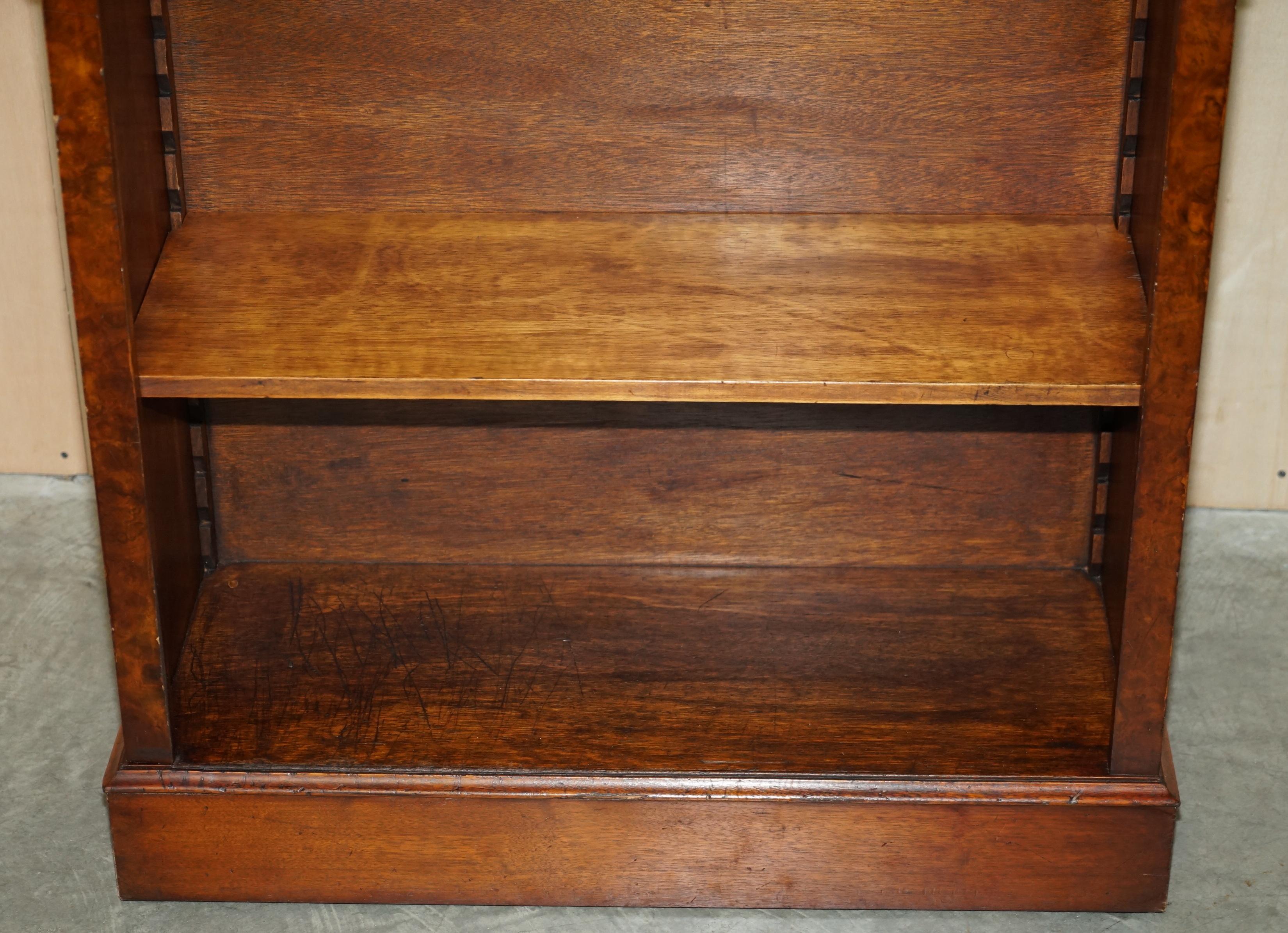 Brights of Nettlebed Sheraton Burr Elm Walnut Inlay Dwarf Library Open Bookcase For Sale 5