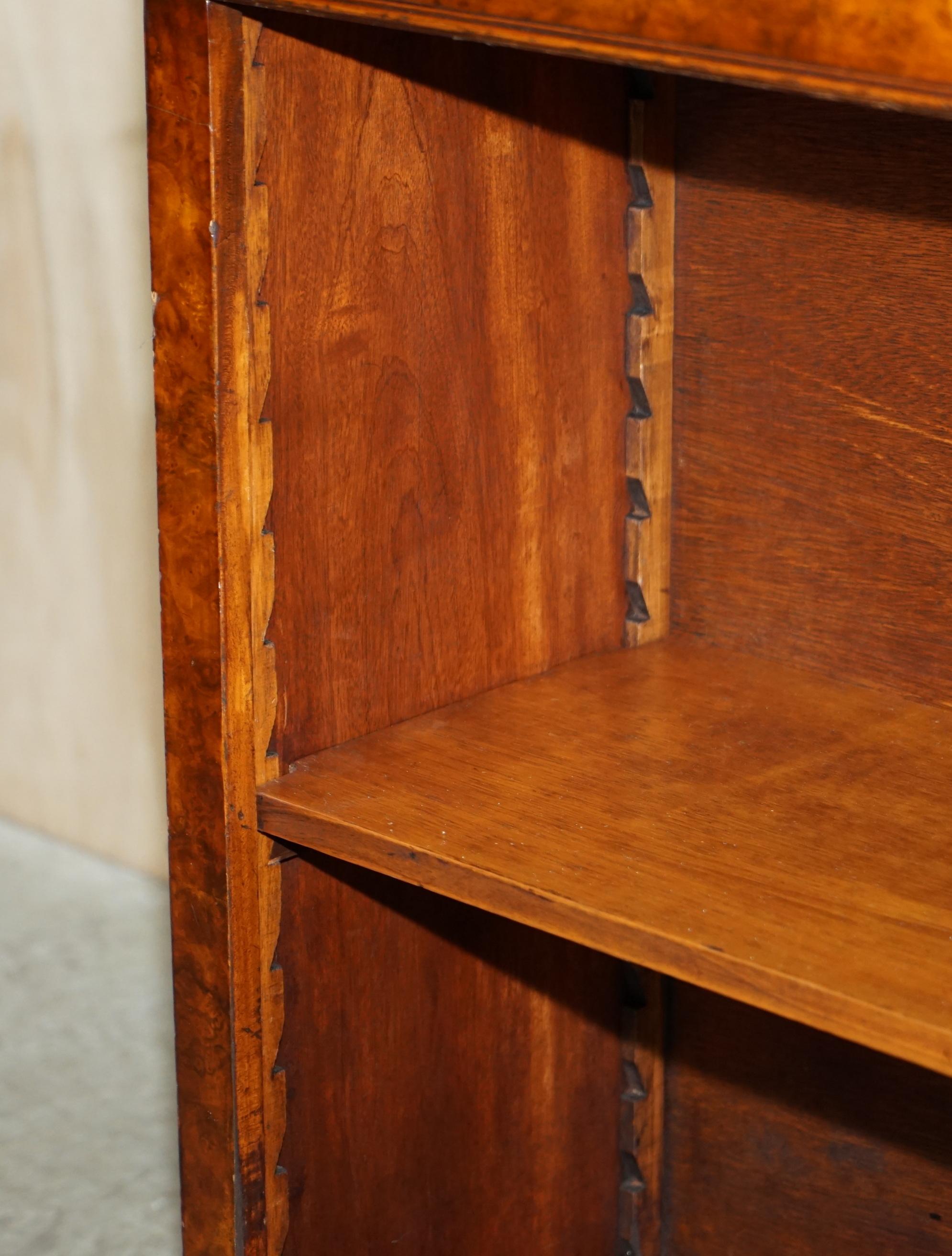 Brights of Nettlebed Sheraton Burr Elm Walnut Inlay Dwarf Library Open Bookcase For Sale 6