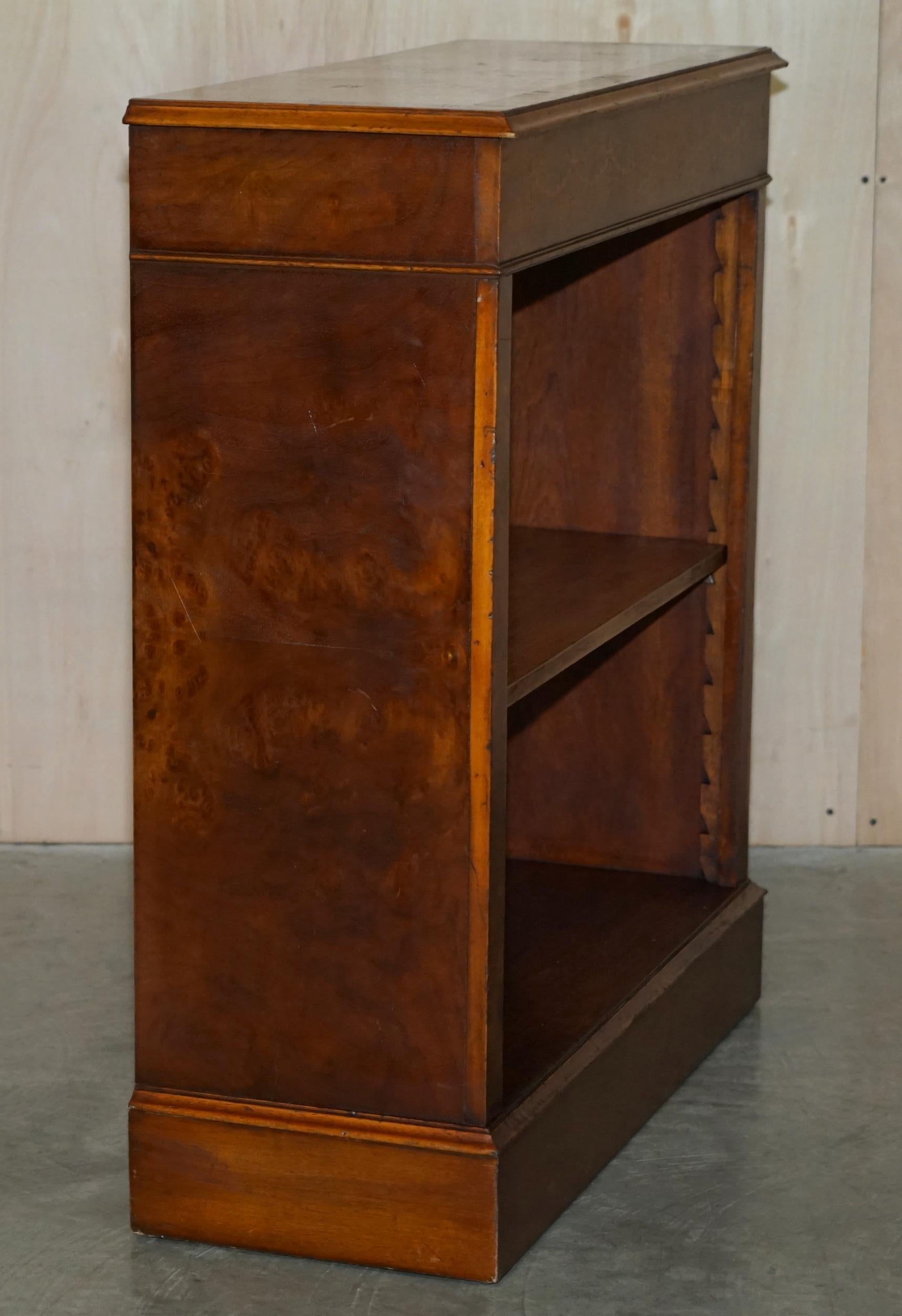 Brights of Nettlebed Sheraton Burr Elm Walnut Inlay Dwarf Library Open Bookcase For Sale 7