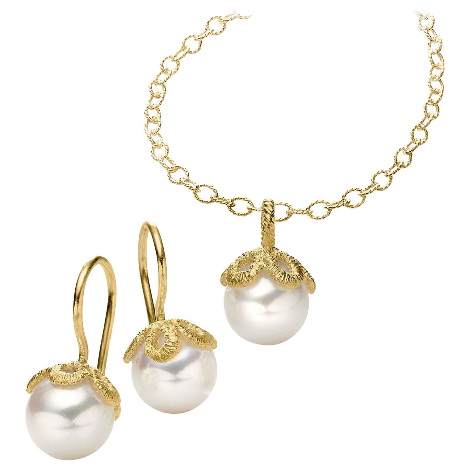 Brigitte Adolph 18 Karat Yellow Gold Freshwater Pearl Frau Luna Earrings For Sale