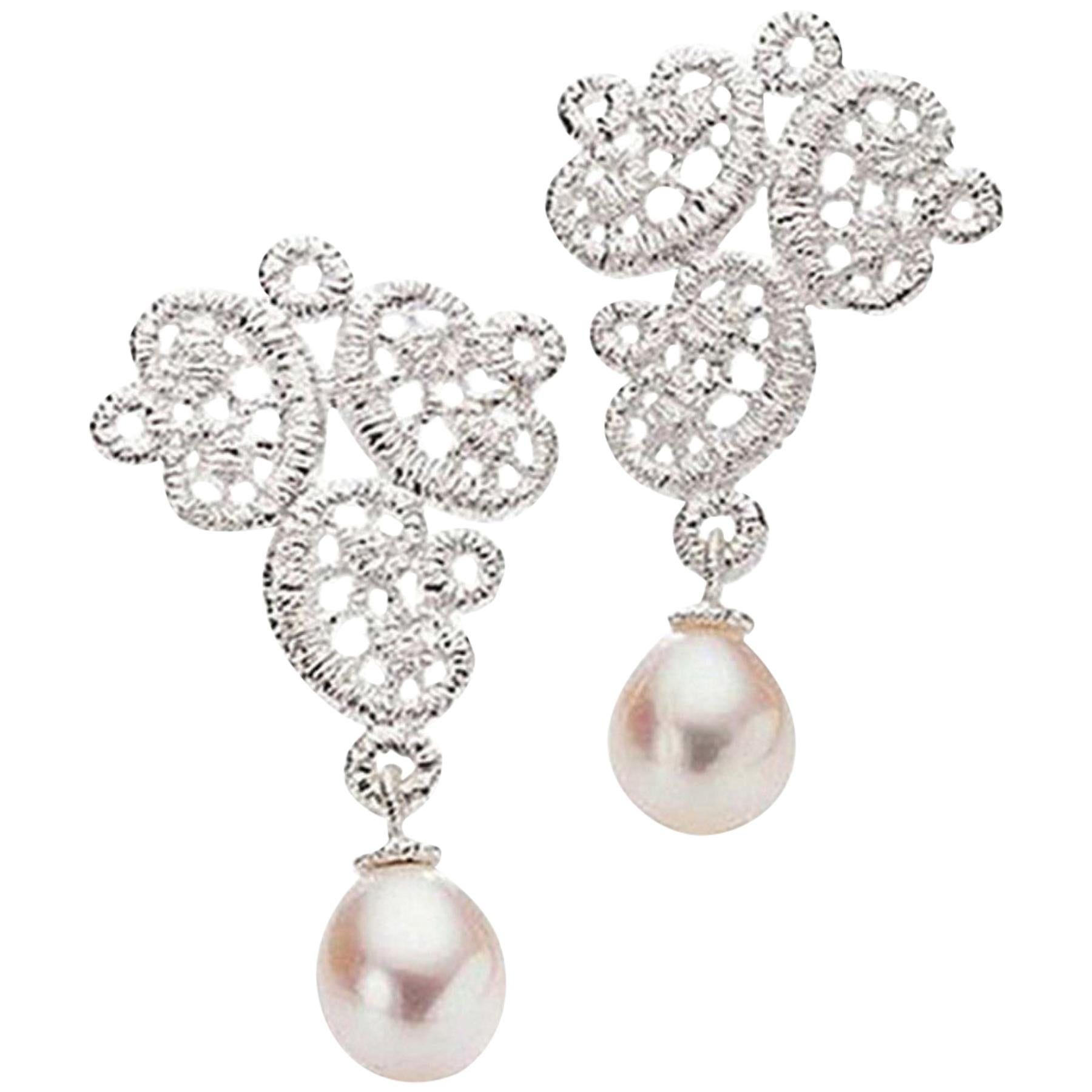 Brigitte Adolph Sterling Silver Fresh Water Pearl Figaro Stud Earrings For Sale