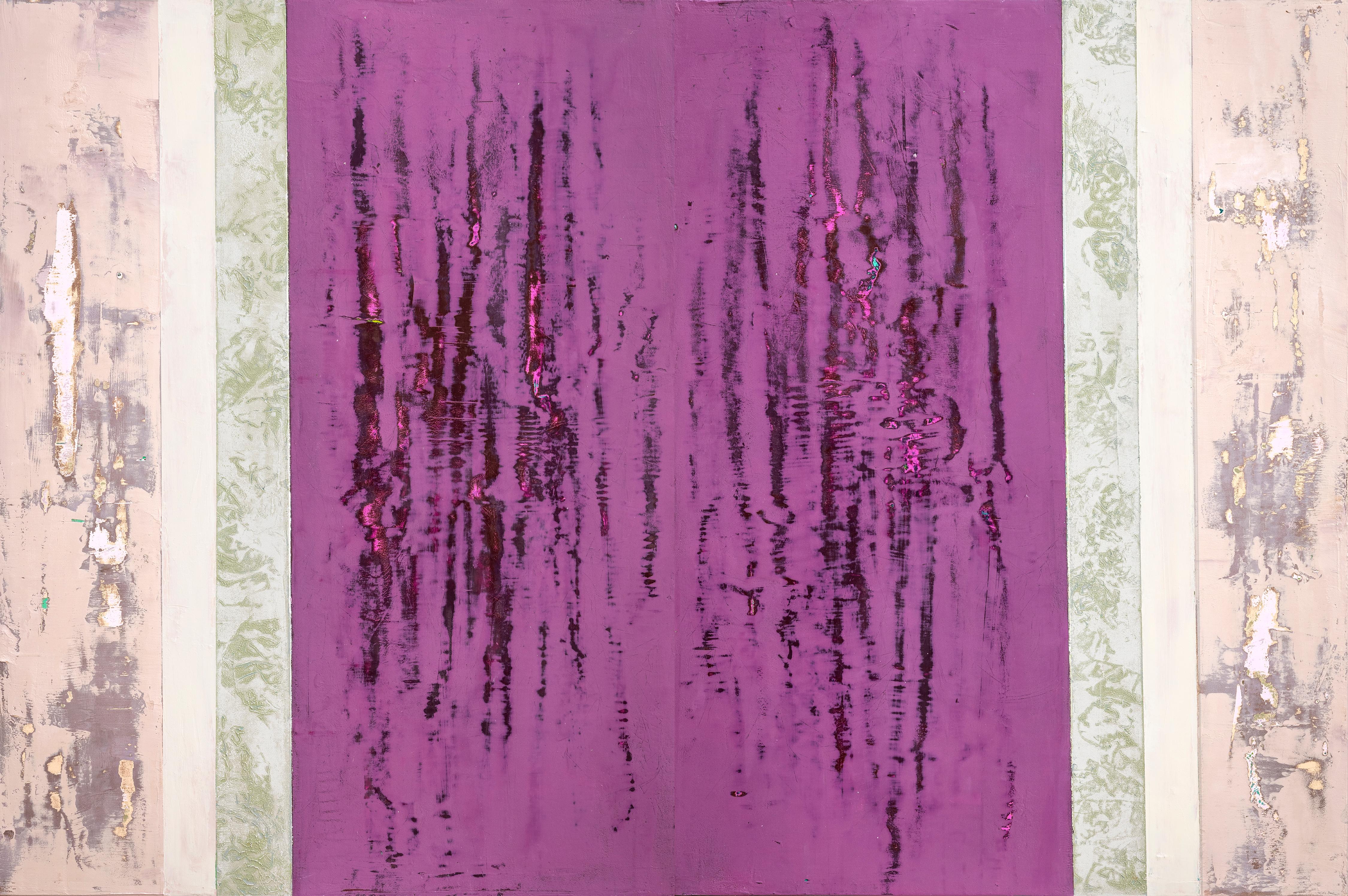 Framboise - Contemporary Encaustic Diptych with Striking Color (Pink+Purple)