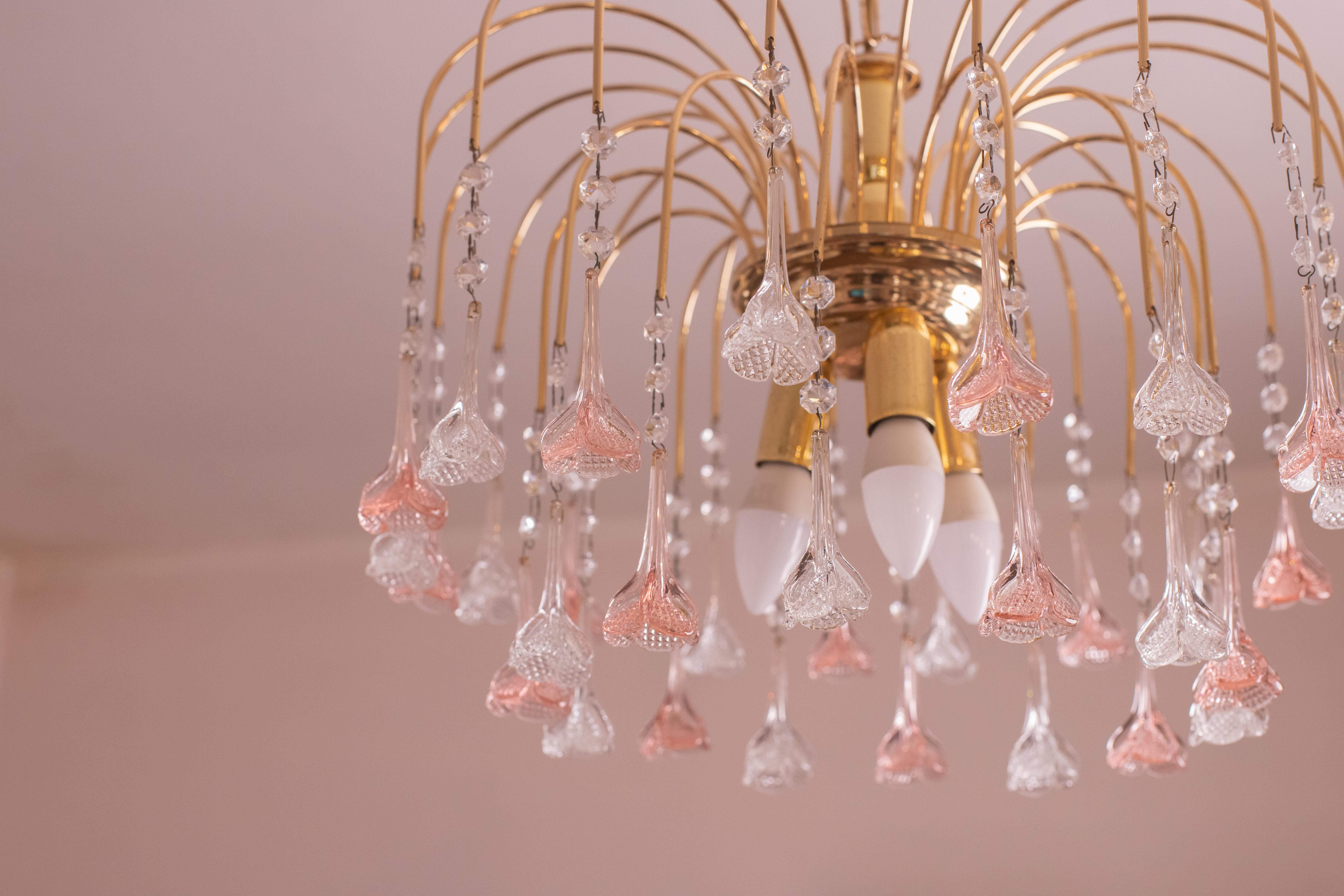 Brigitte Bardot, Pink and Trasparent Murano Flowers Chandelier, 1970s For Sale 5