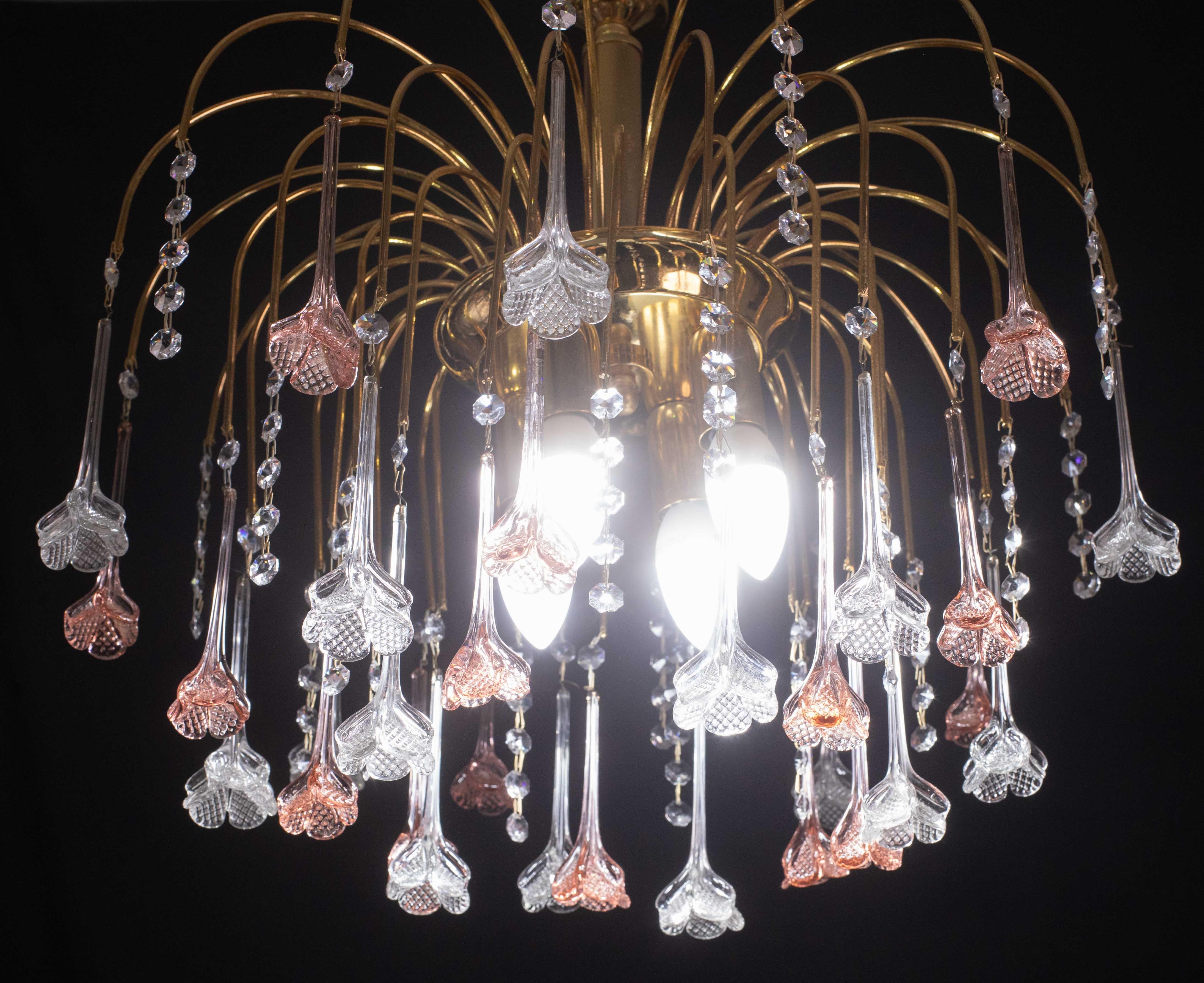 Brigitte Bardot, lampadario a fiori di Murano rosa e trasparente, anni '70 in vendita 4