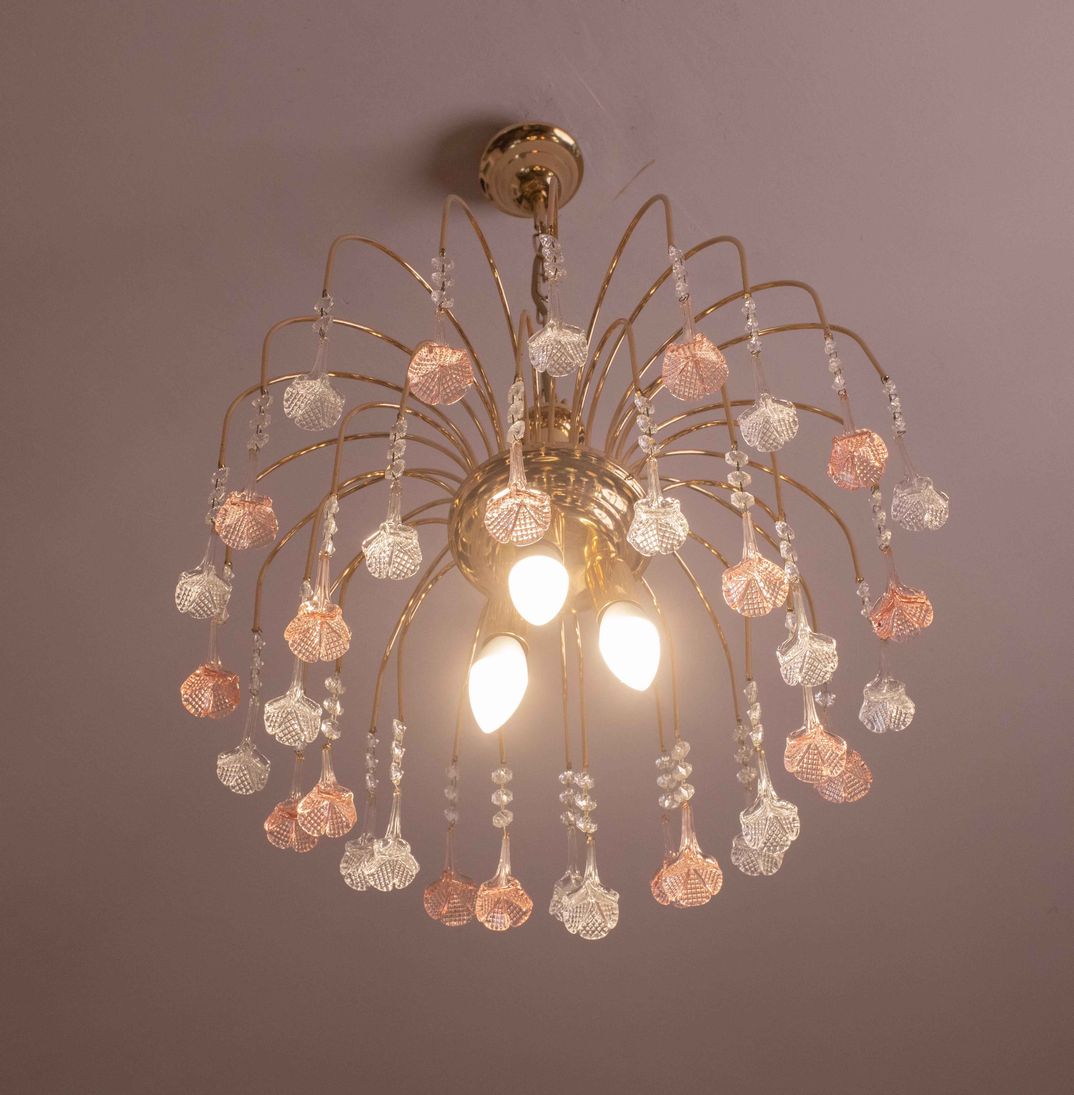 Brigitte Bardot, Pink and Trasparent Murano Flowers Chandelier, 1970s For Sale 6