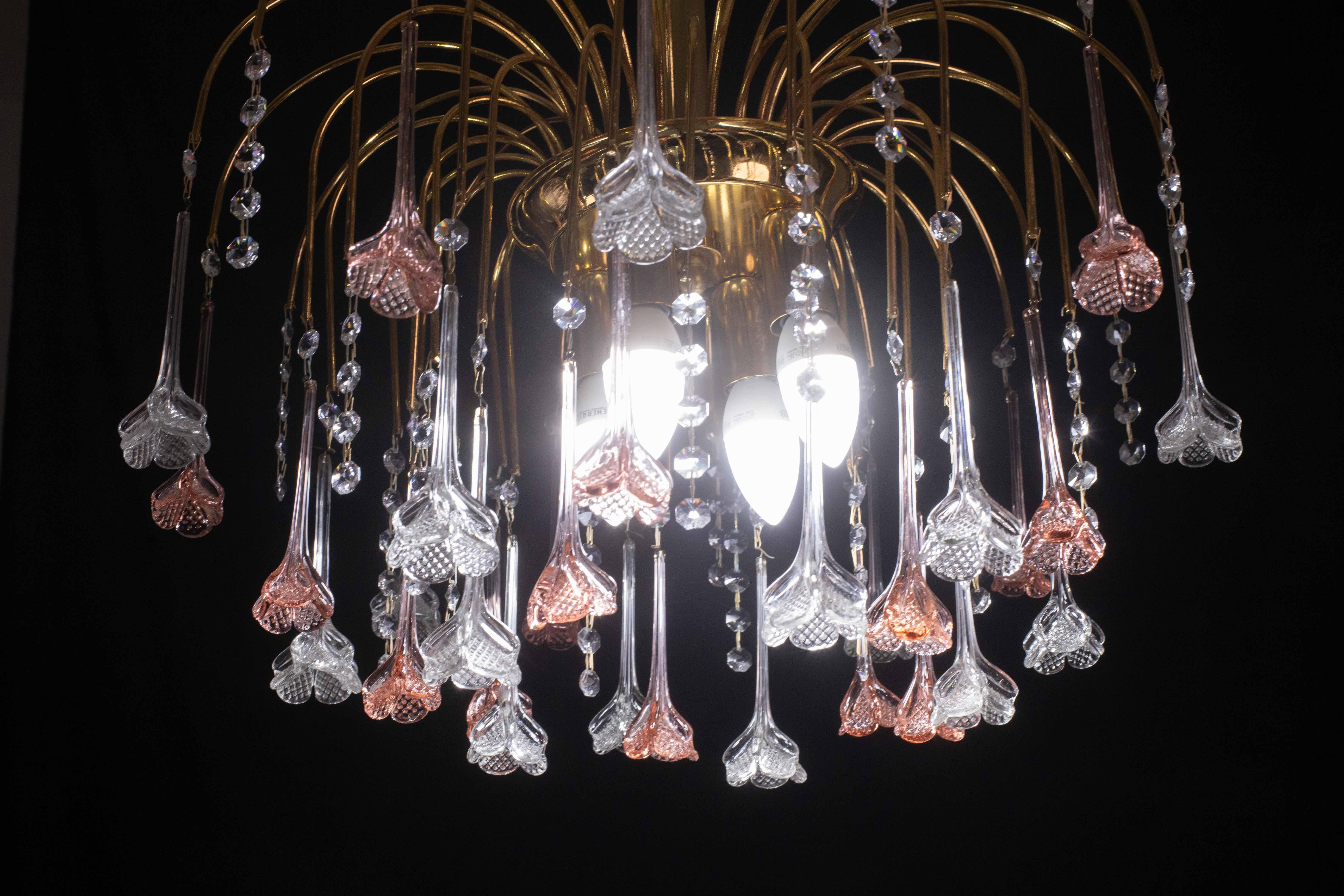 Brigitte Bardot, lampadario a fiori di Murano rosa e trasparente, anni '70 in vendita 5