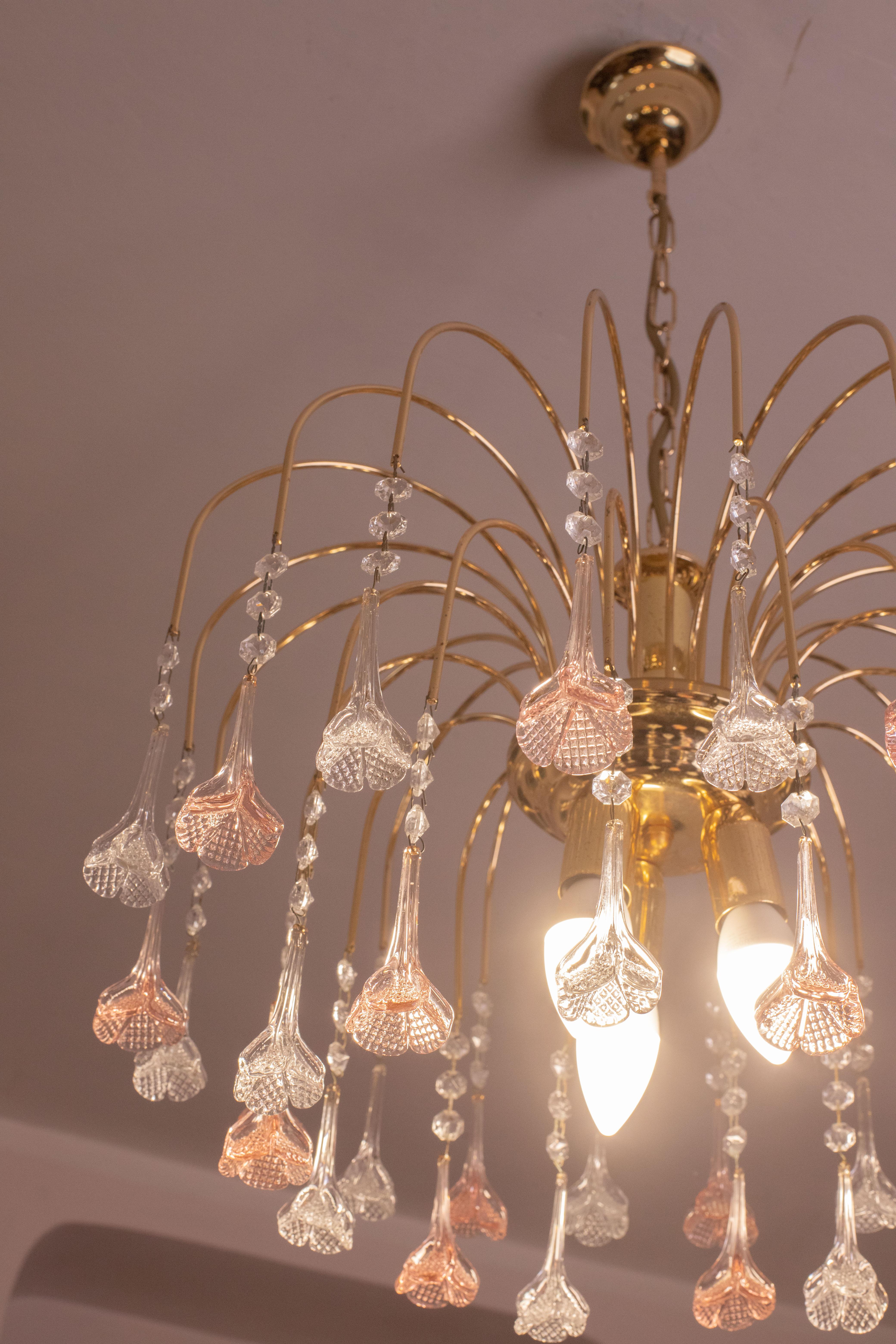 Brigitte Bardot, Pink and Trasparent Murano Flowers Chandelier, 1970s For Sale 8