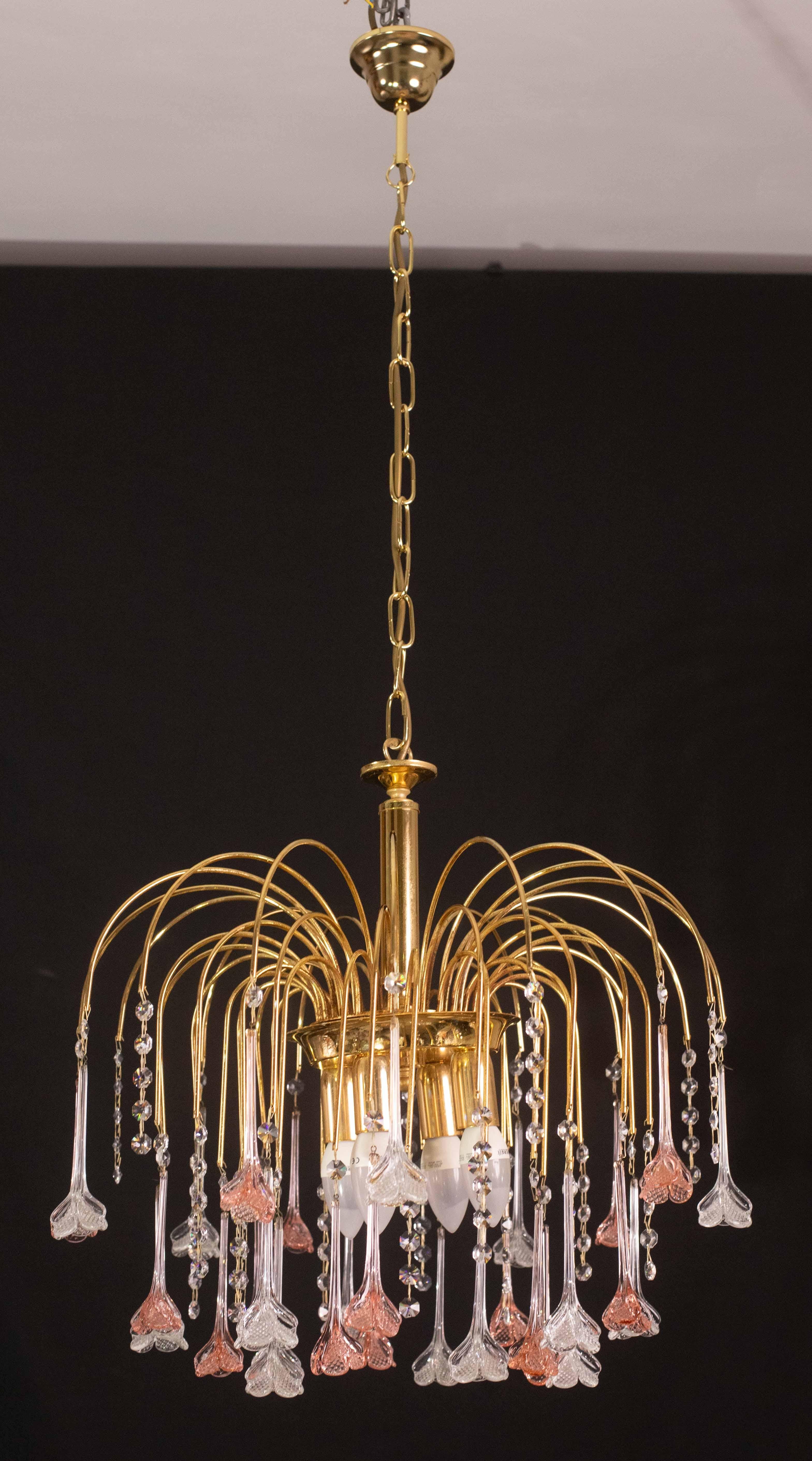 Brigitte Bardot, lampadario a fiori di Murano rosa e trasparente, anni '70 in vendita 7