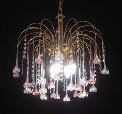 Brigitte Bardot, Pink and Trasparent Murano Flowers Chandelier, 1970s