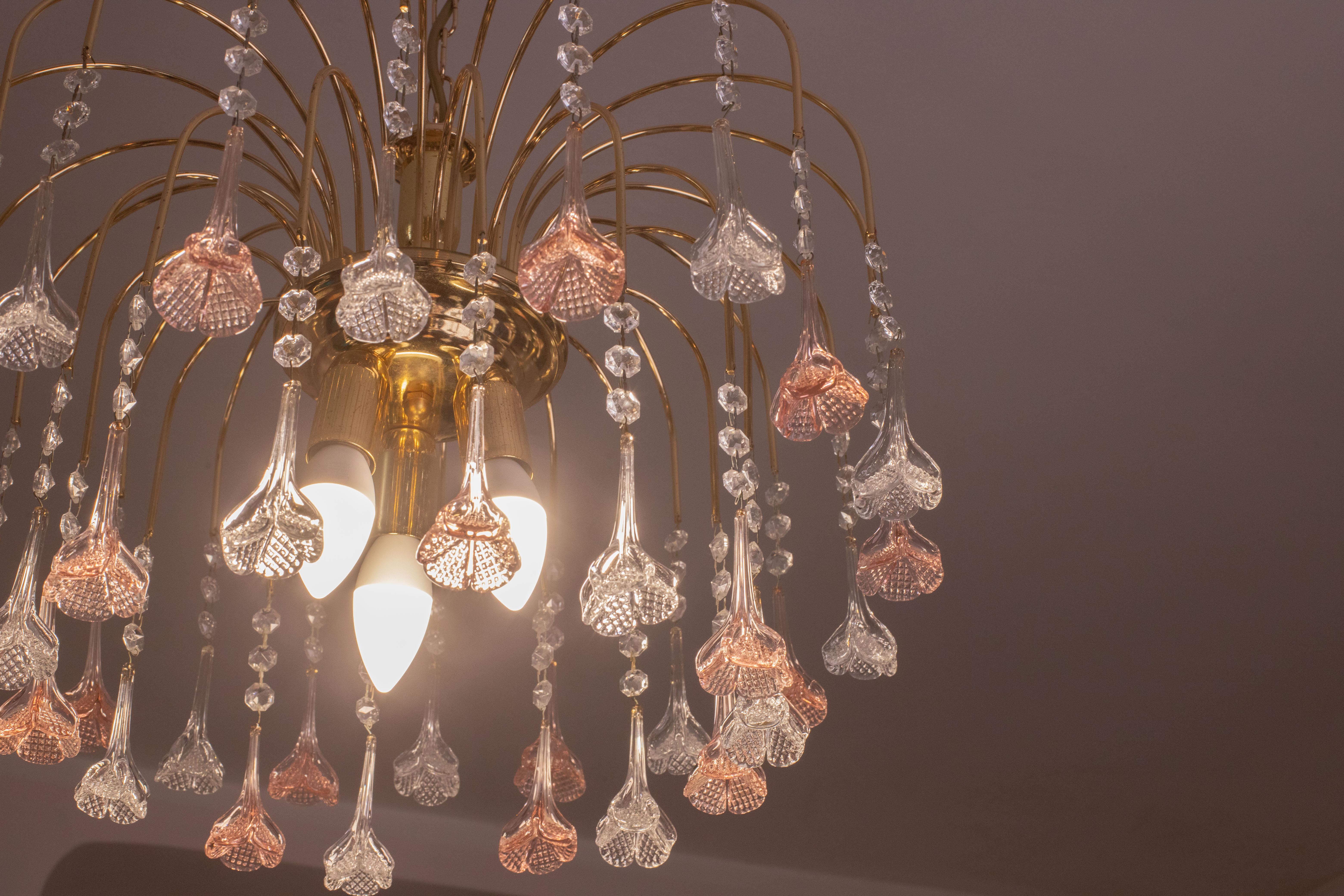 Brigitte Bardot, Pink and Trasparent Murano Flowers Chandelier, 1970s In Good Condition For Sale In Roma, IT