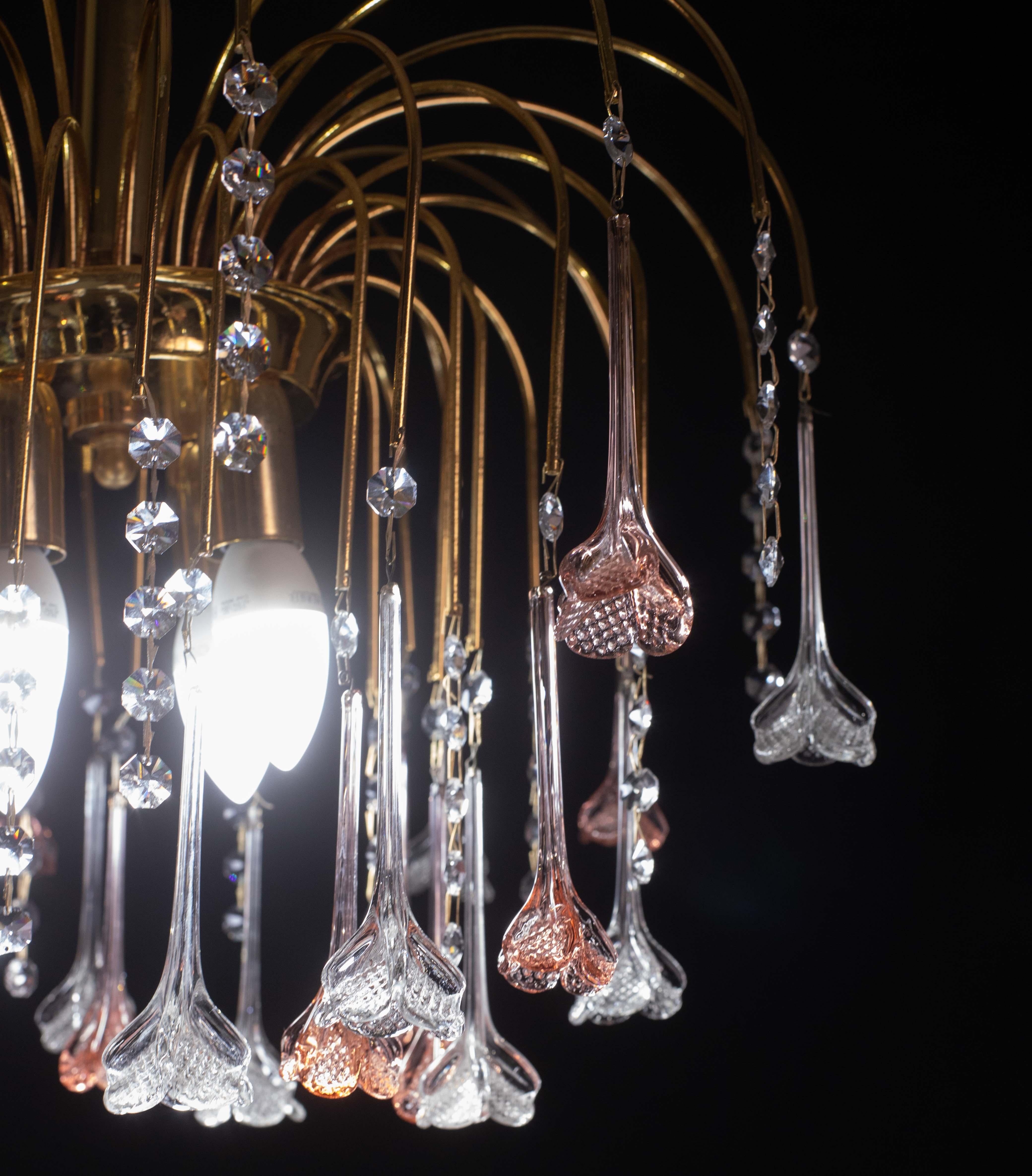 Brigitte Bardot, lampadario a fiori di Murano rosa e trasparente, anni '70 In condizioni buone in vendita a Roma, IT