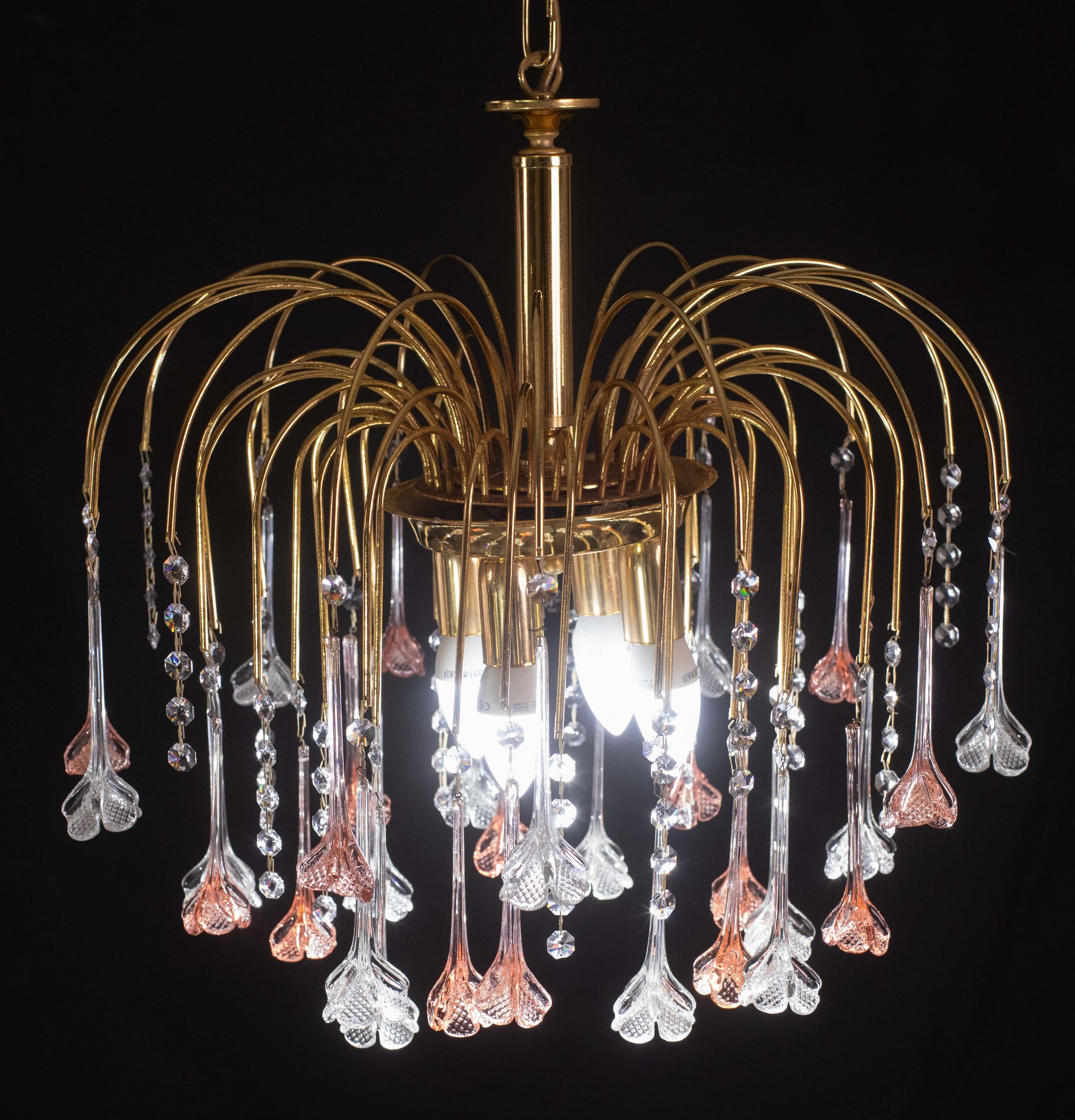 Vetro di Murano Brigitte Bardot, lampadario a fiori di Murano rosa e trasparente, anni '70 in vendita