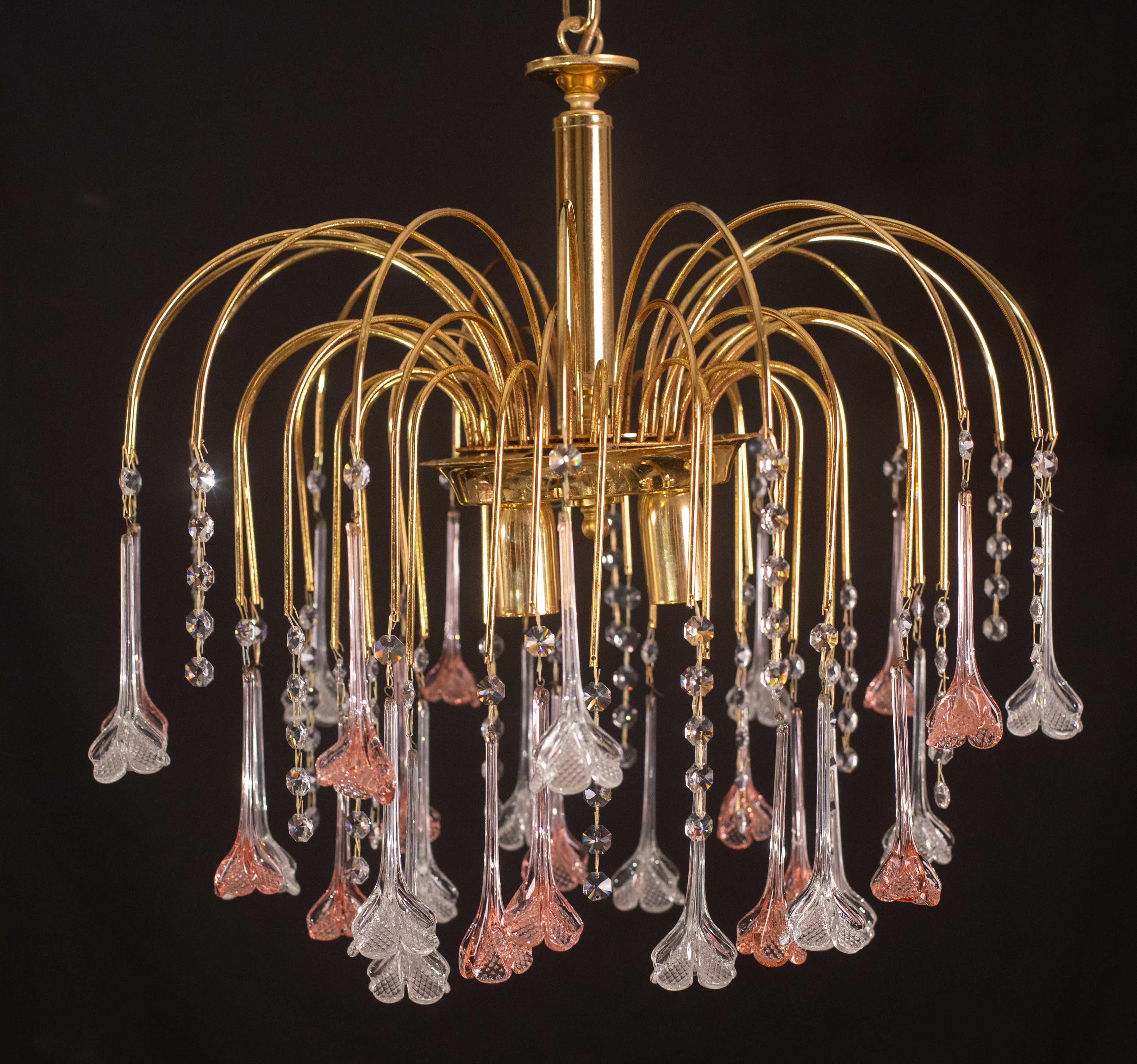 Brigitte Bardot, lampadario a fiori di Murano rosa e trasparente, anni '70 in vendita 1