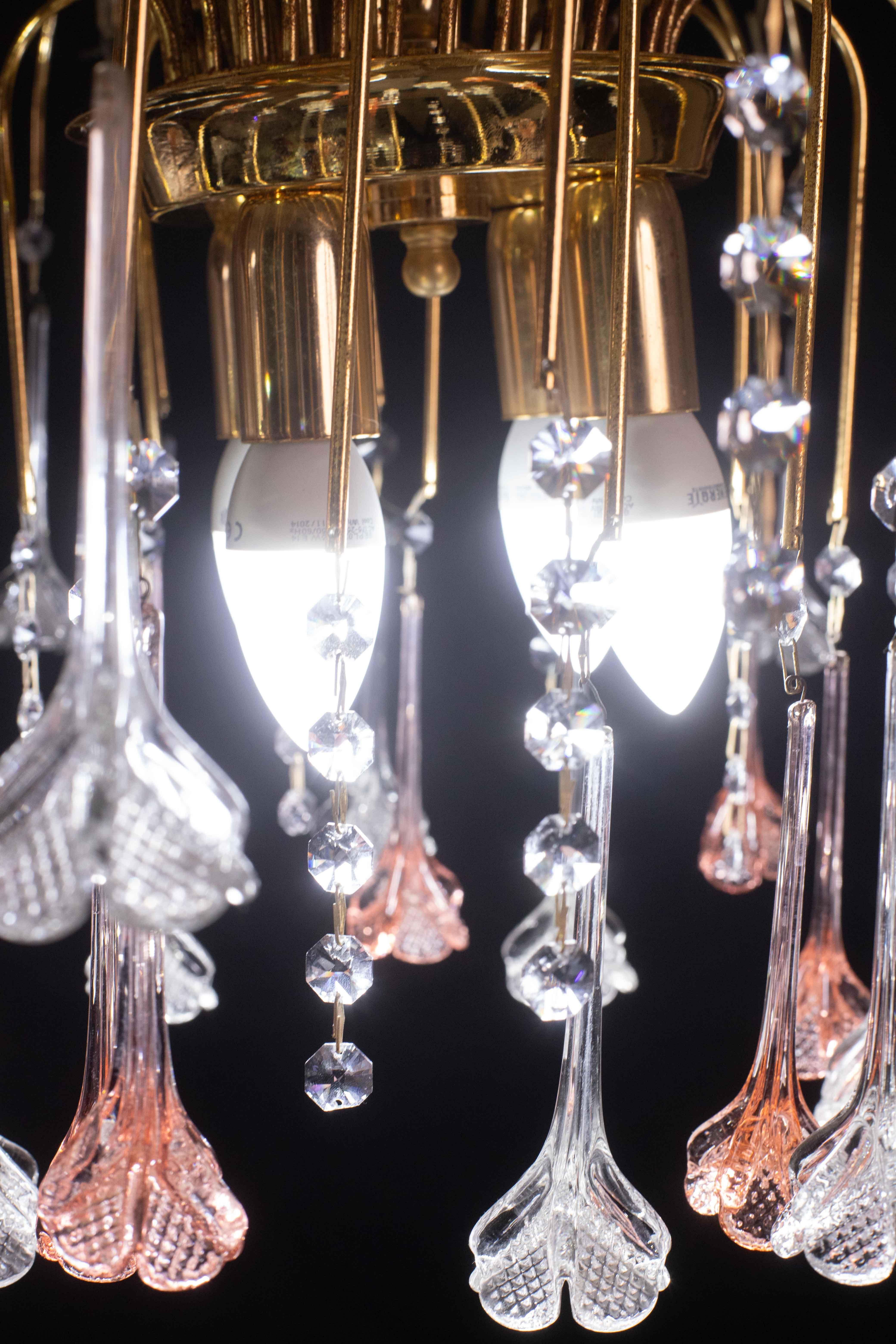 Brigitte Bardot, lampadario a fiori di Murano rosa e trasparente, anni '70 in vendita 2