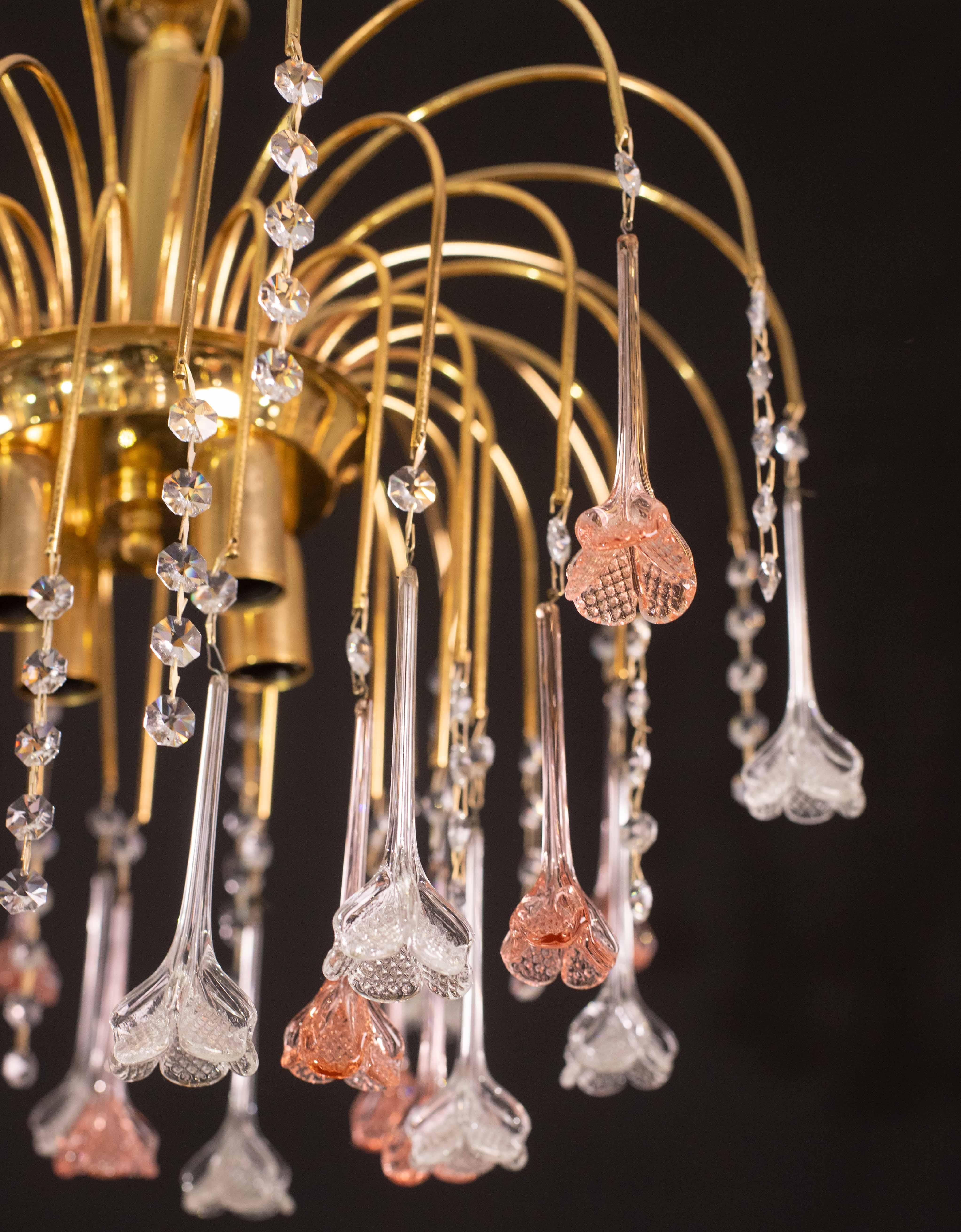 Brigitte Bardot, lampadario a fiori di Murano rosa e trasparente, anni '70 in vendita 3