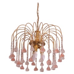 Brigitte Bardot, Pink and Trasparent Murano Flowers Chandelier, 1970s