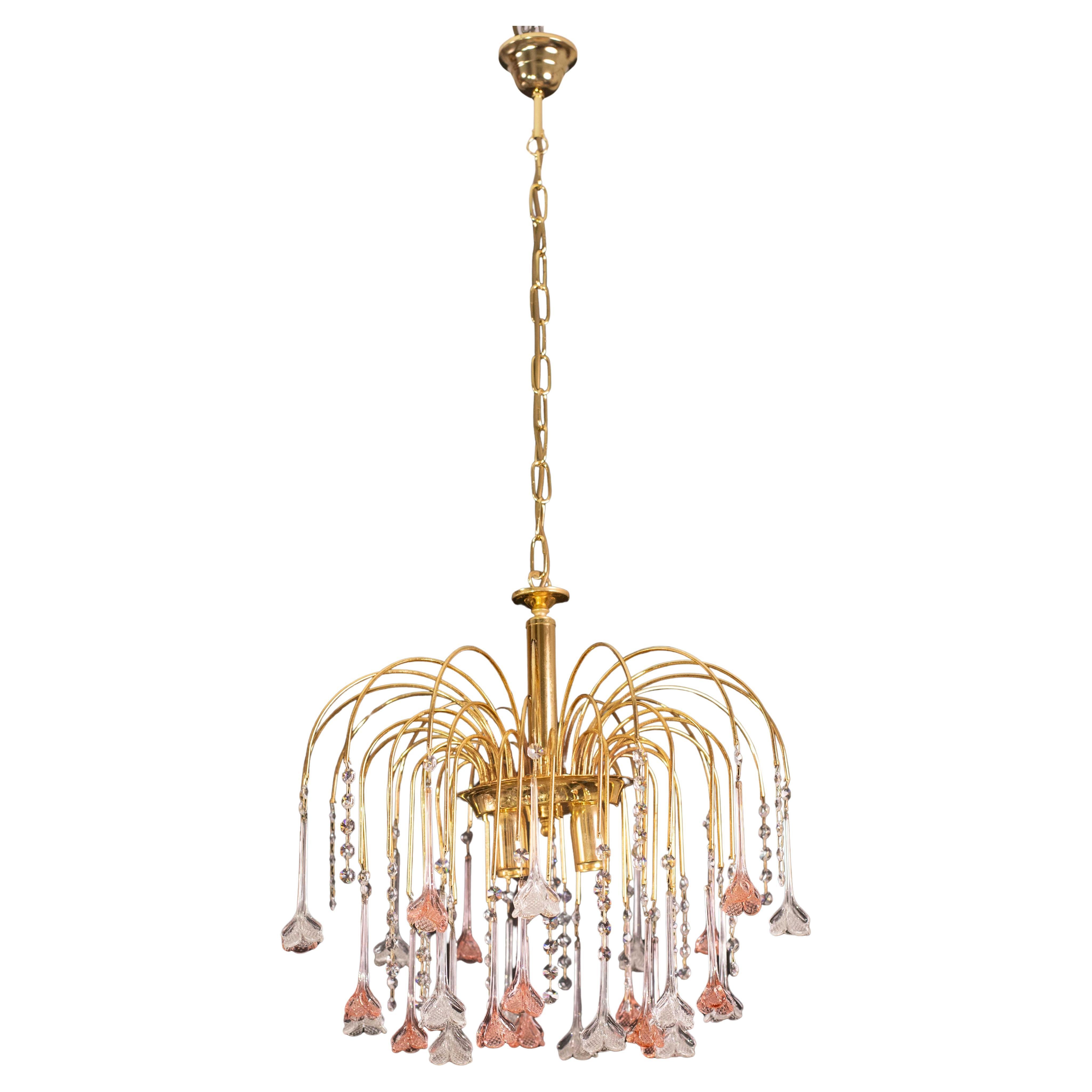 Brigitte Bardot, lampadario a fiori di Murano rosa e trasparente, anni '70 in vendita