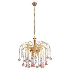 Lustre Brigitte Bardot à fleurs roses et transparentes de Murano, années 1970