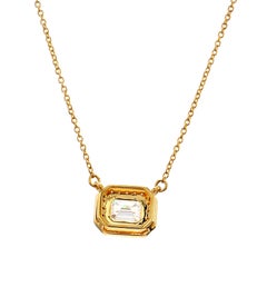Brij Nivesh 1.02ct GIA Emerald-Cut Diamond Halo Necklace, 18K Gold