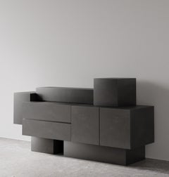 Brik Black Console Table in Stone Textured Lacquered MDF by Hermhaus
