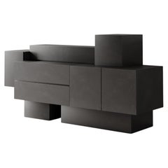 Brik Black Console Table in Stone Textured Lacquered MDF by Hermhaus